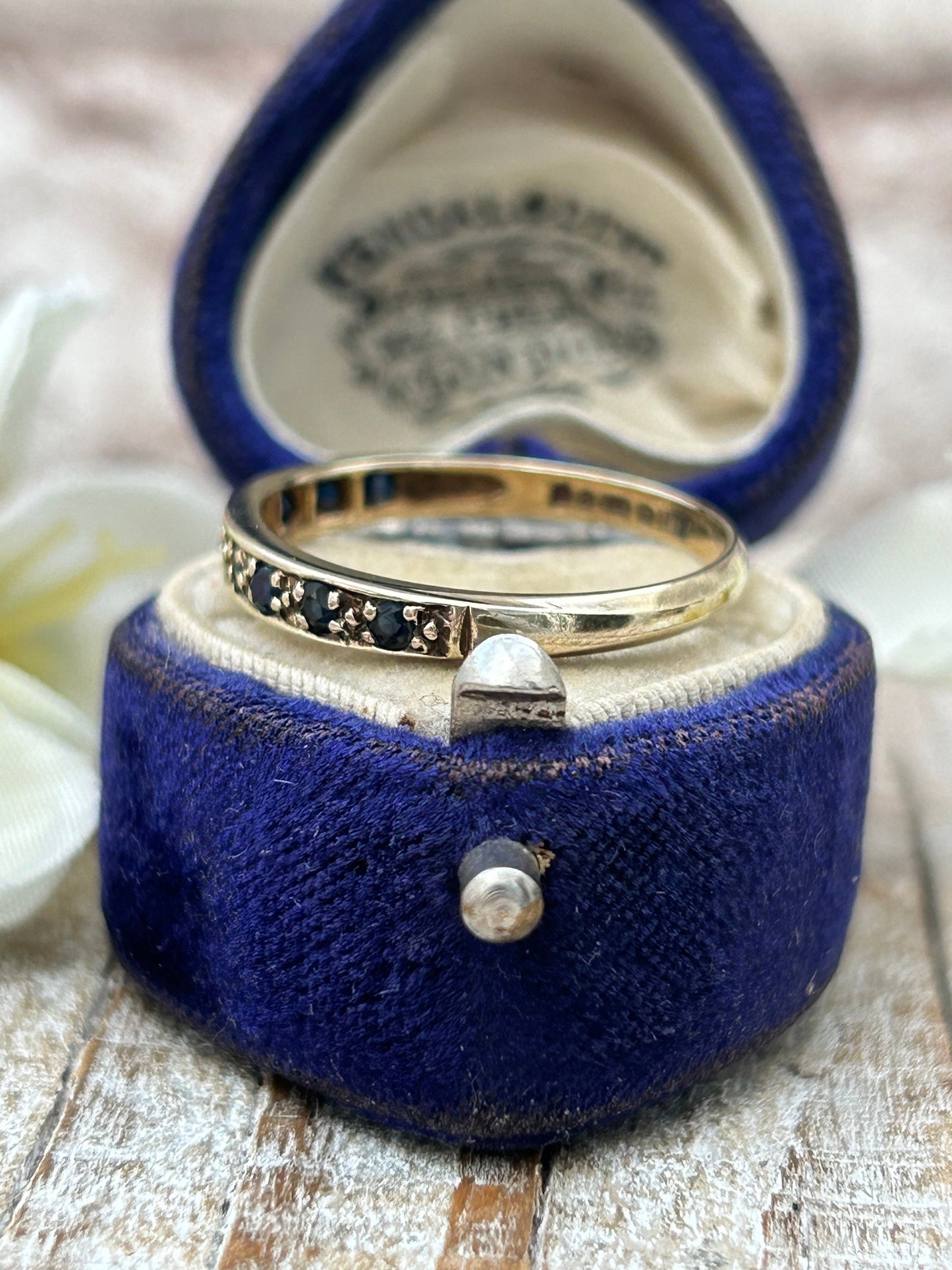 Vintage Sapphire Half Eternity Ring 9 Carat Yellow Gold 1980