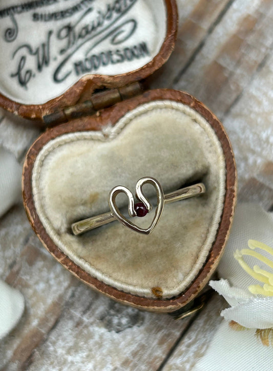 Vintage Ruby Heart Ring 9 Carat Yellow Gold 1981