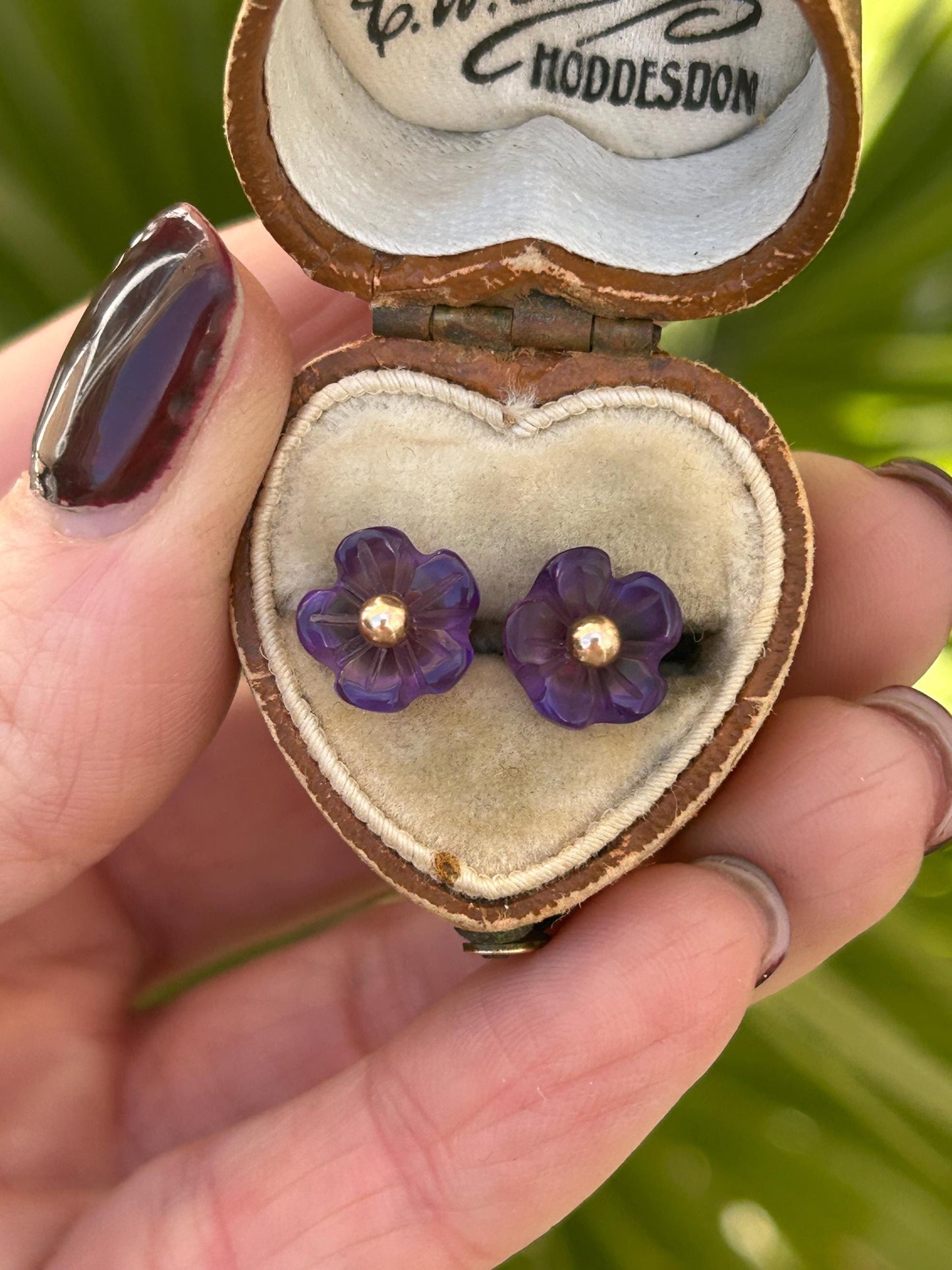 Vintage Amethyst Flower Stud Earrings 9 Carat Yellow Gold