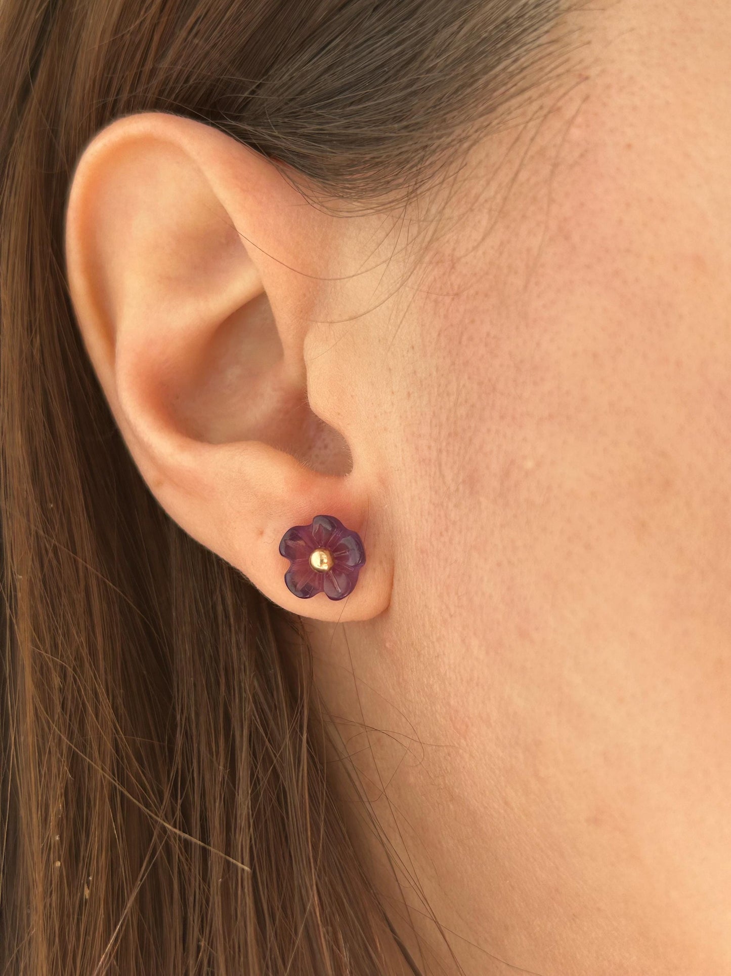 Vintage Amethyst Flower Stud Earrings 9 Carat Yellow Gold