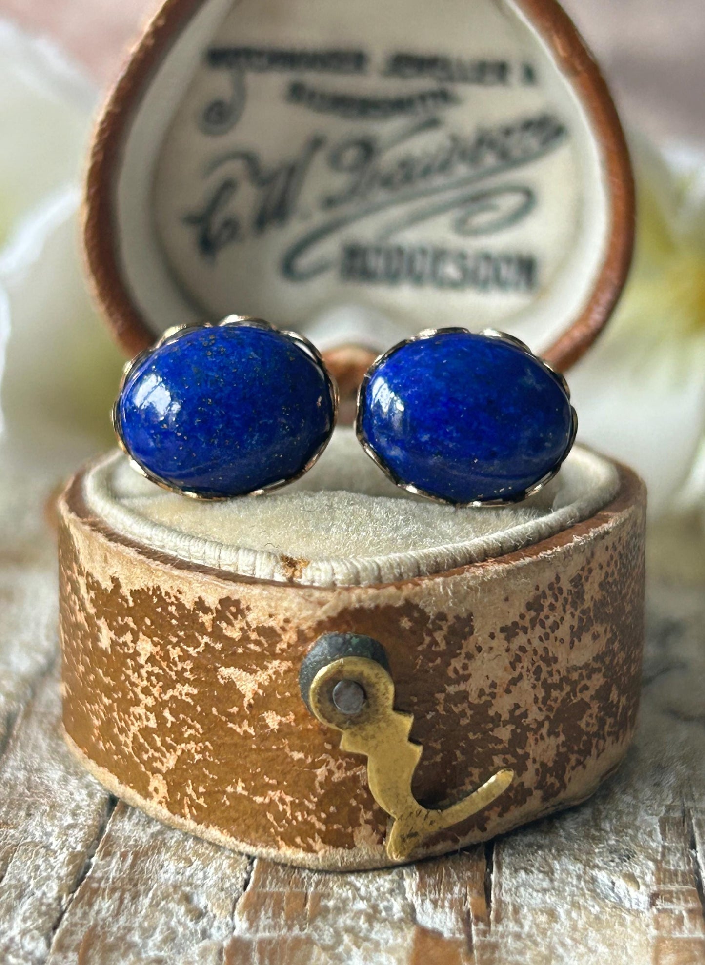 Vintage Oval Lapis Lazuli Stud Earrings 9 Carat Yellow Gold 1993