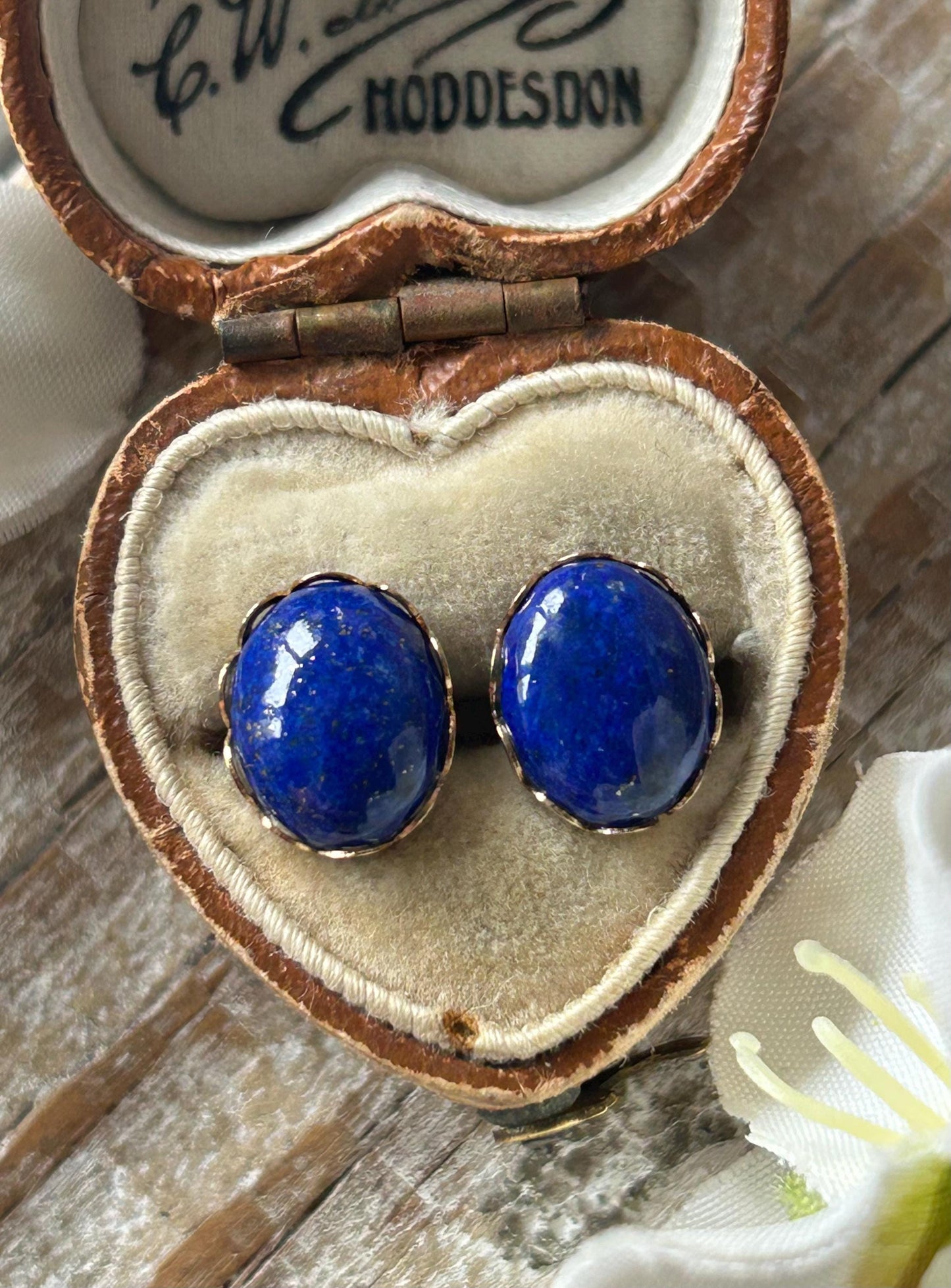 Vintage Oval Lapis Lazuli Stud Earrings 9 Carat Yellow Gold 1993