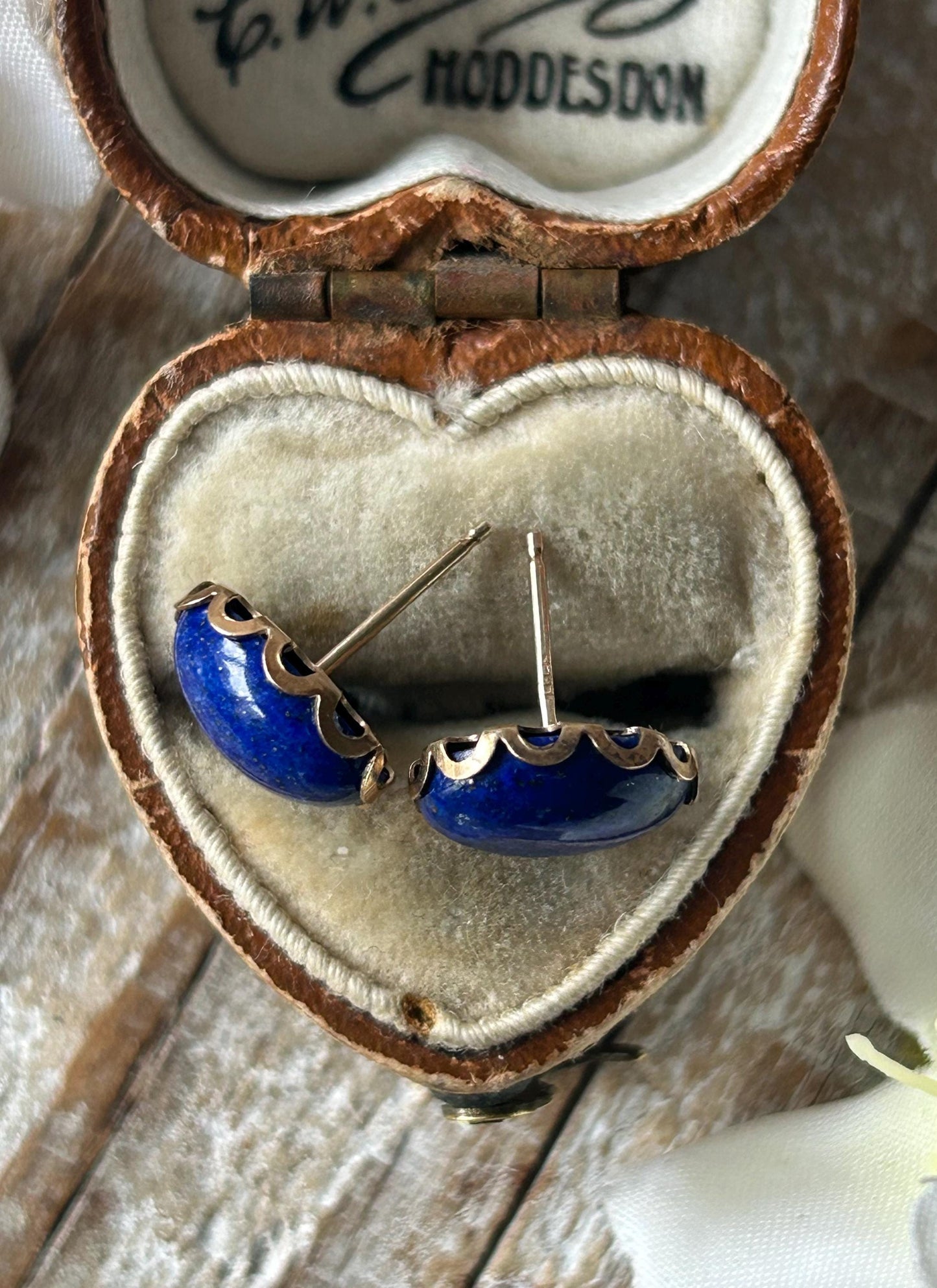 Vintage Oval Lapis Lazuli Stud Earrings 9 Carat Yellow Gold 1993