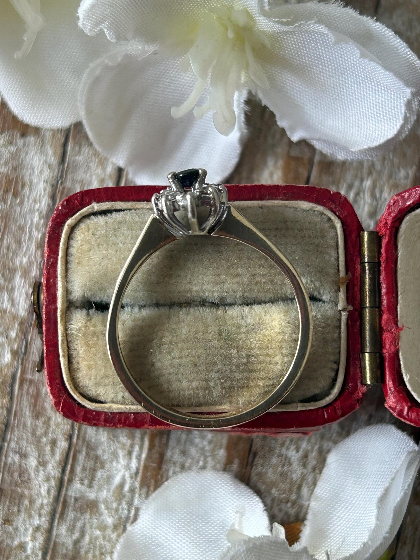 Vintage Marquise Sapphire and Diamond Halo Ring 9 Carat Yellow Gold 1984