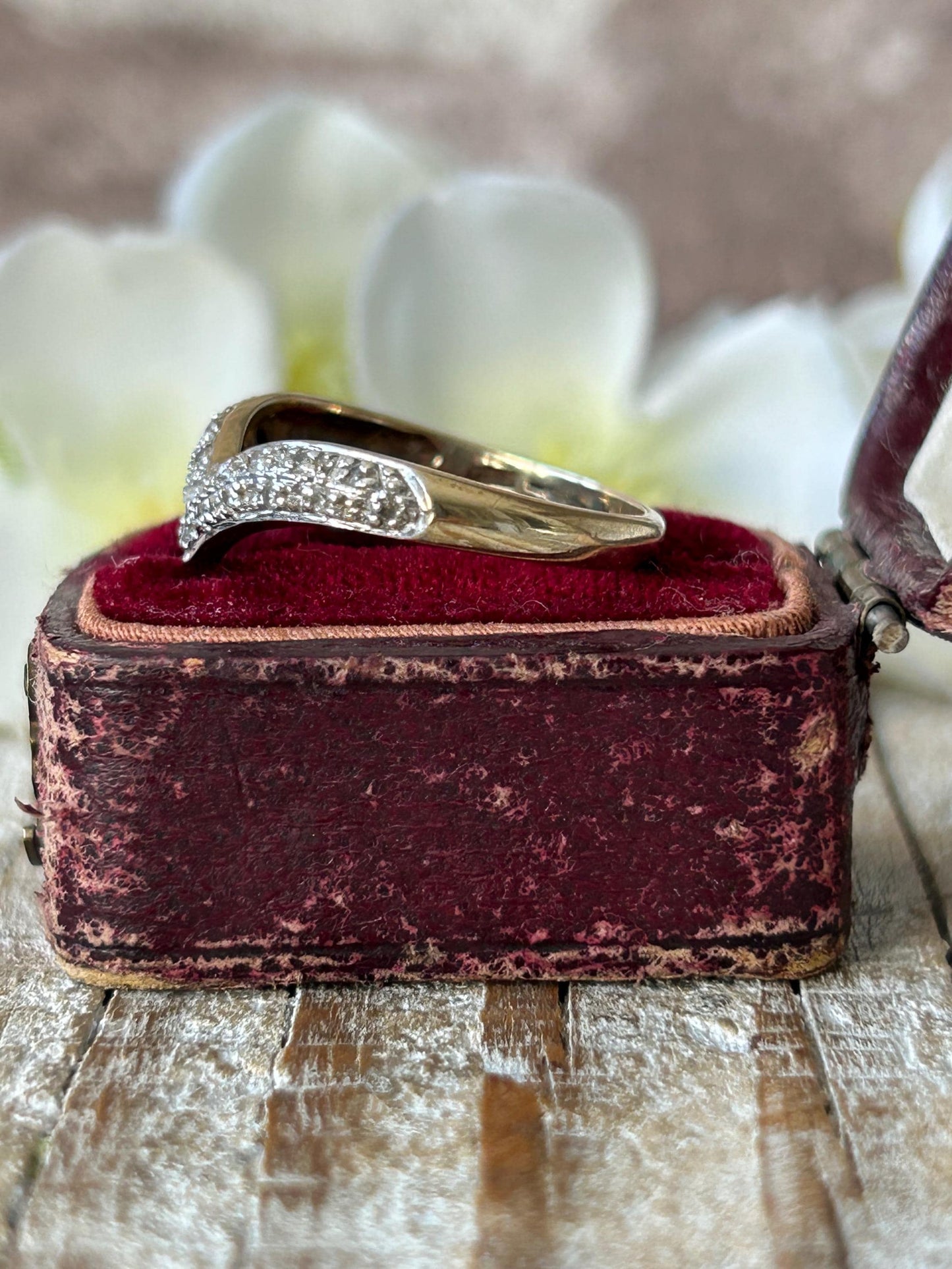 Vintage Pave Set Diamond Wishbone Ring 9 Carat Yellow Gold
