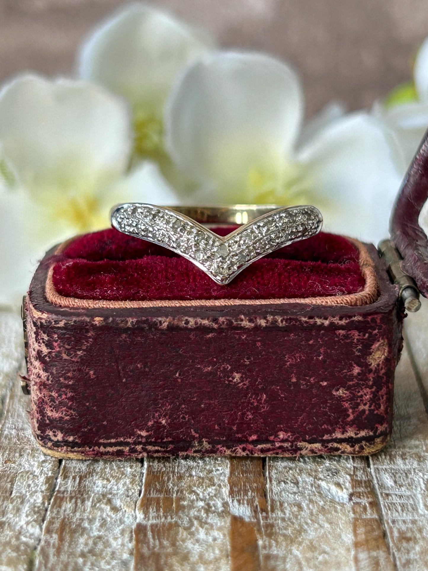 Vintage Pave Set Diamond Wishbone Ring 9 Carat Yellow Gold