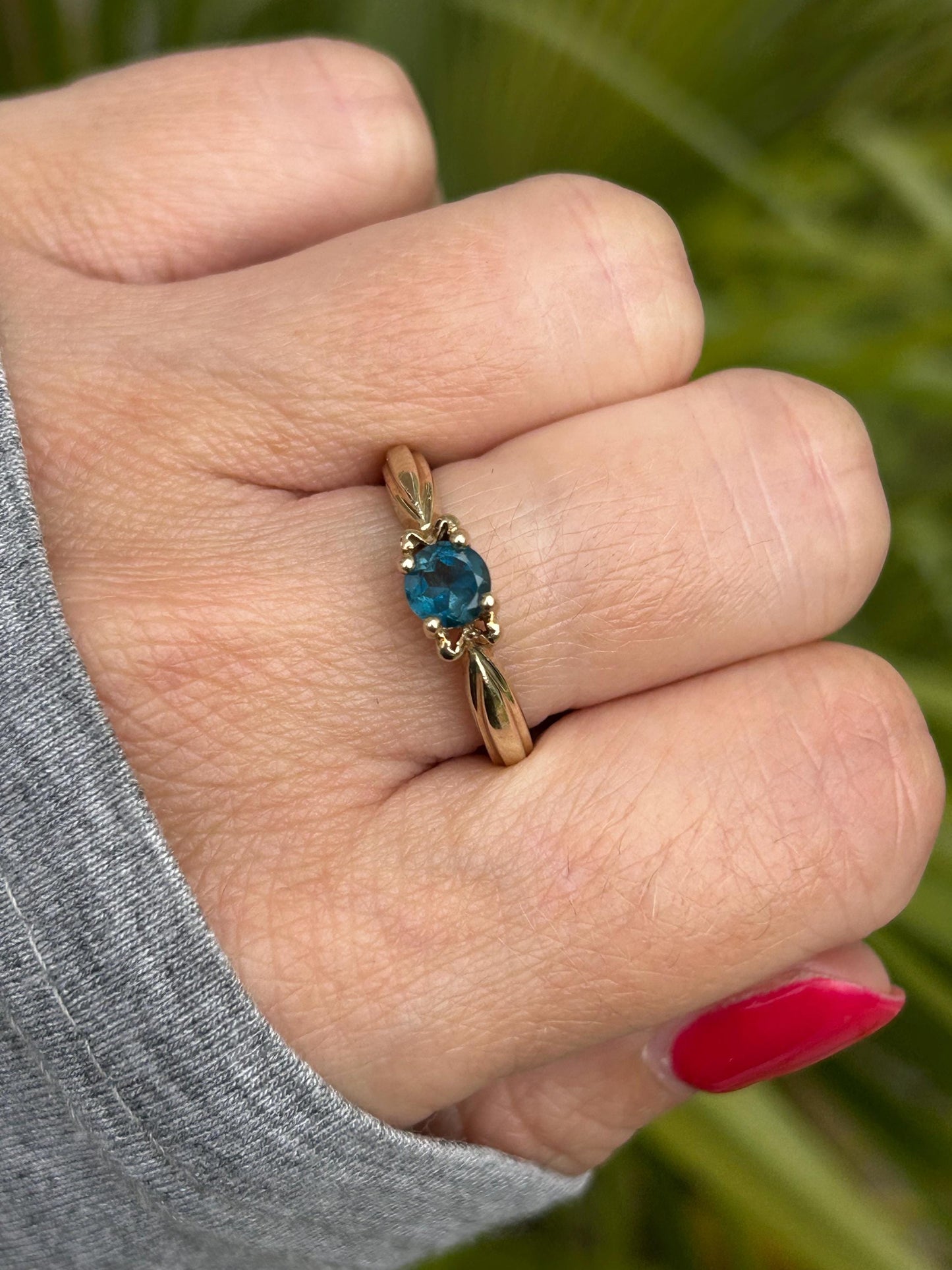 Vintage London Blue Topaz Solitaire Ring 9 Carat Yellow Gold