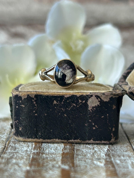 Vintage Blue John Solitaire Ring 9 Carat Yellow Gold 1982