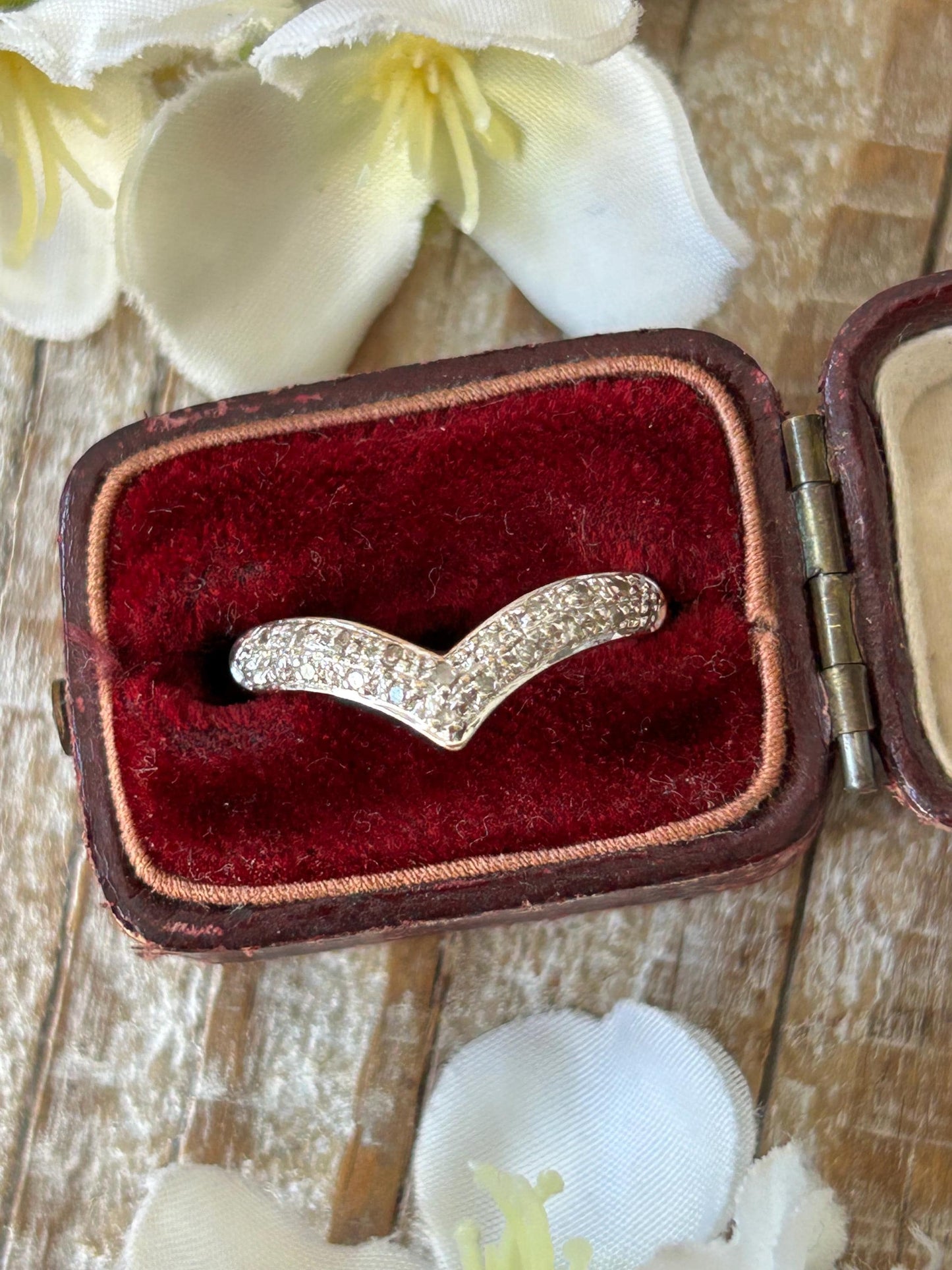 Vintage Pave Set Diamond Wishbone Ring 9 Carat Yellow Gold