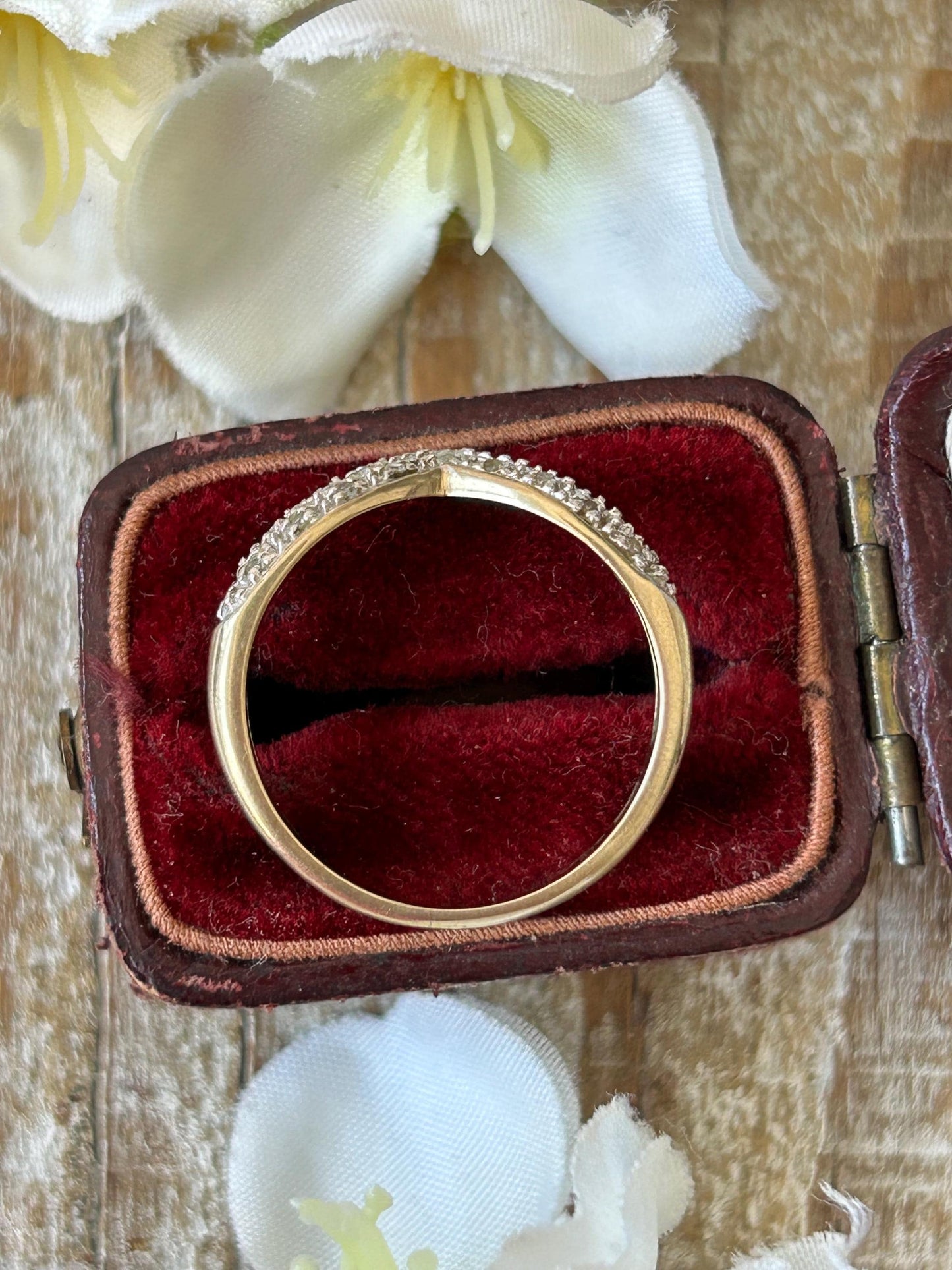 Vintage Pave Set Diamond Wishbone Ring 9 Carat Yellow Gold