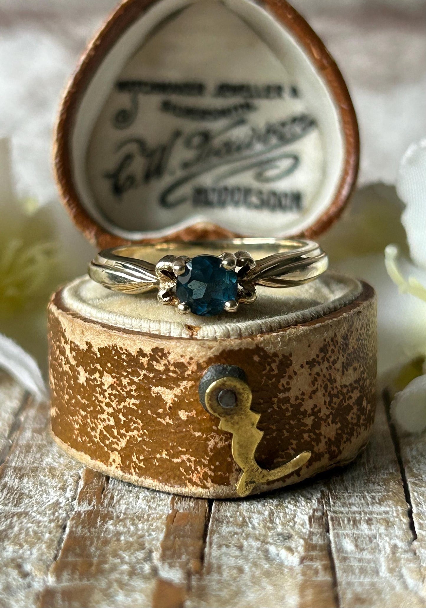 Vintage London Blue Topaz Solitaire Ring 9 Carat Yellow Gold