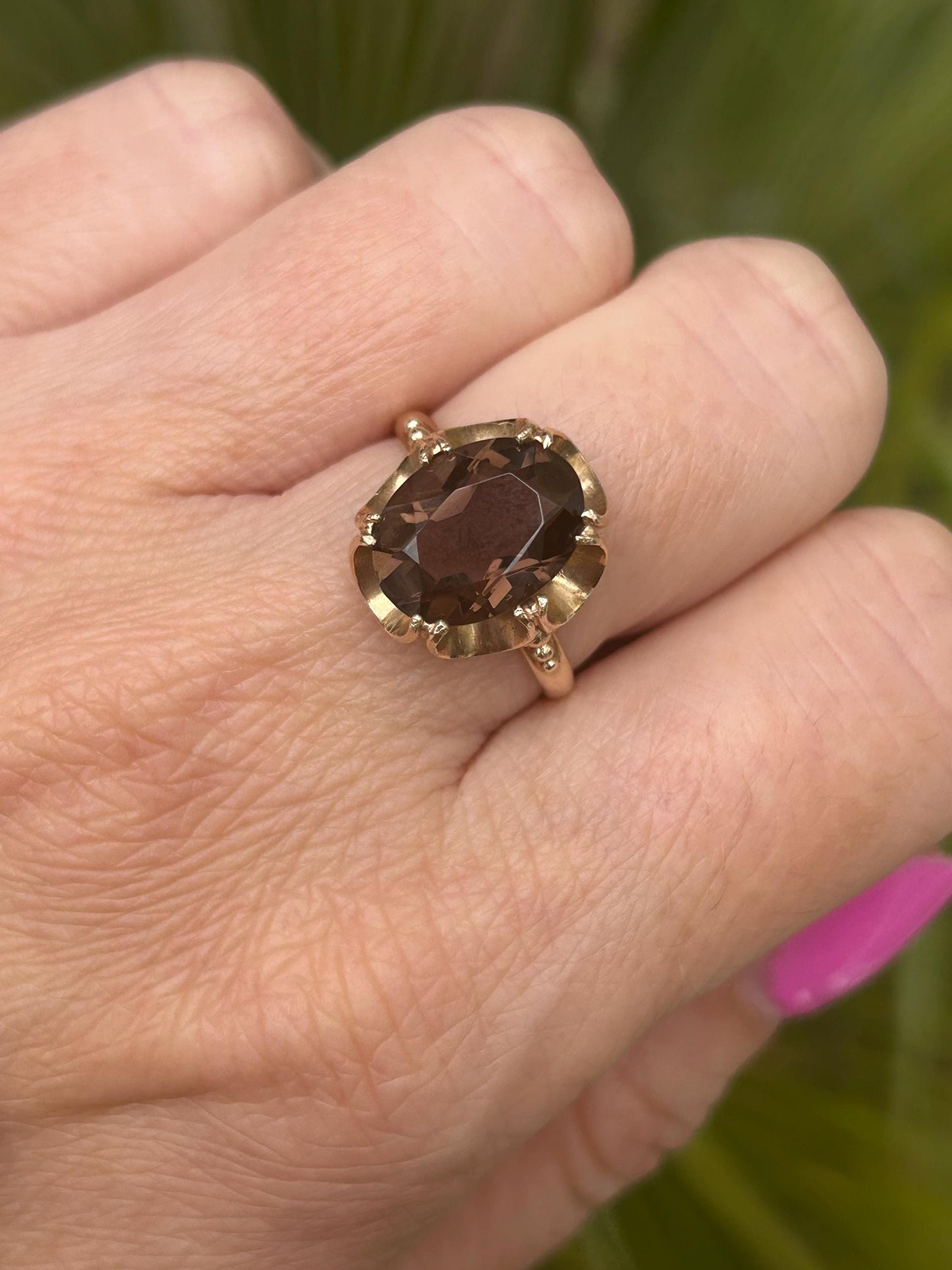 Vintage Smokey Quartz Statement Ring 9 Carat Yellow Gold 1975
