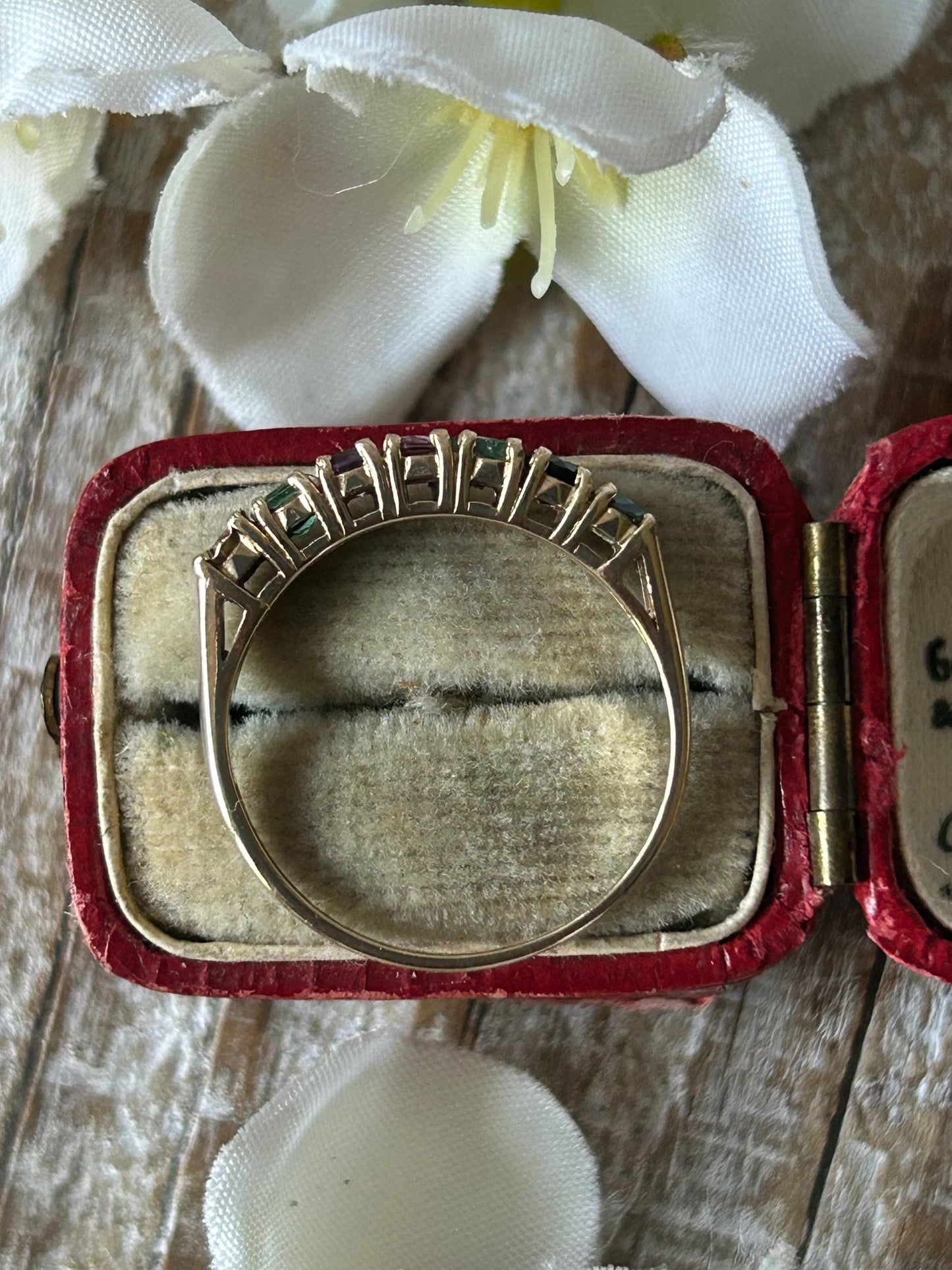 Vintage DEAREST Acrostic Gemstone Ring 9 Carat Yellow Gold 1992