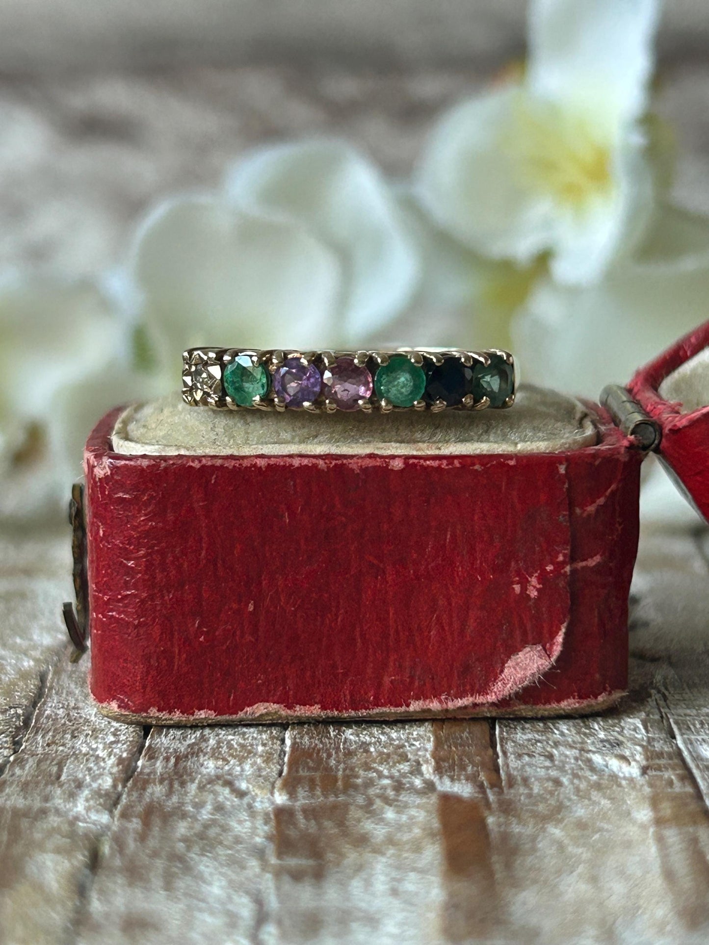 Vintage DEAREST Acrostic Gemstone Ring 9 Carat Yellow Gold 1992