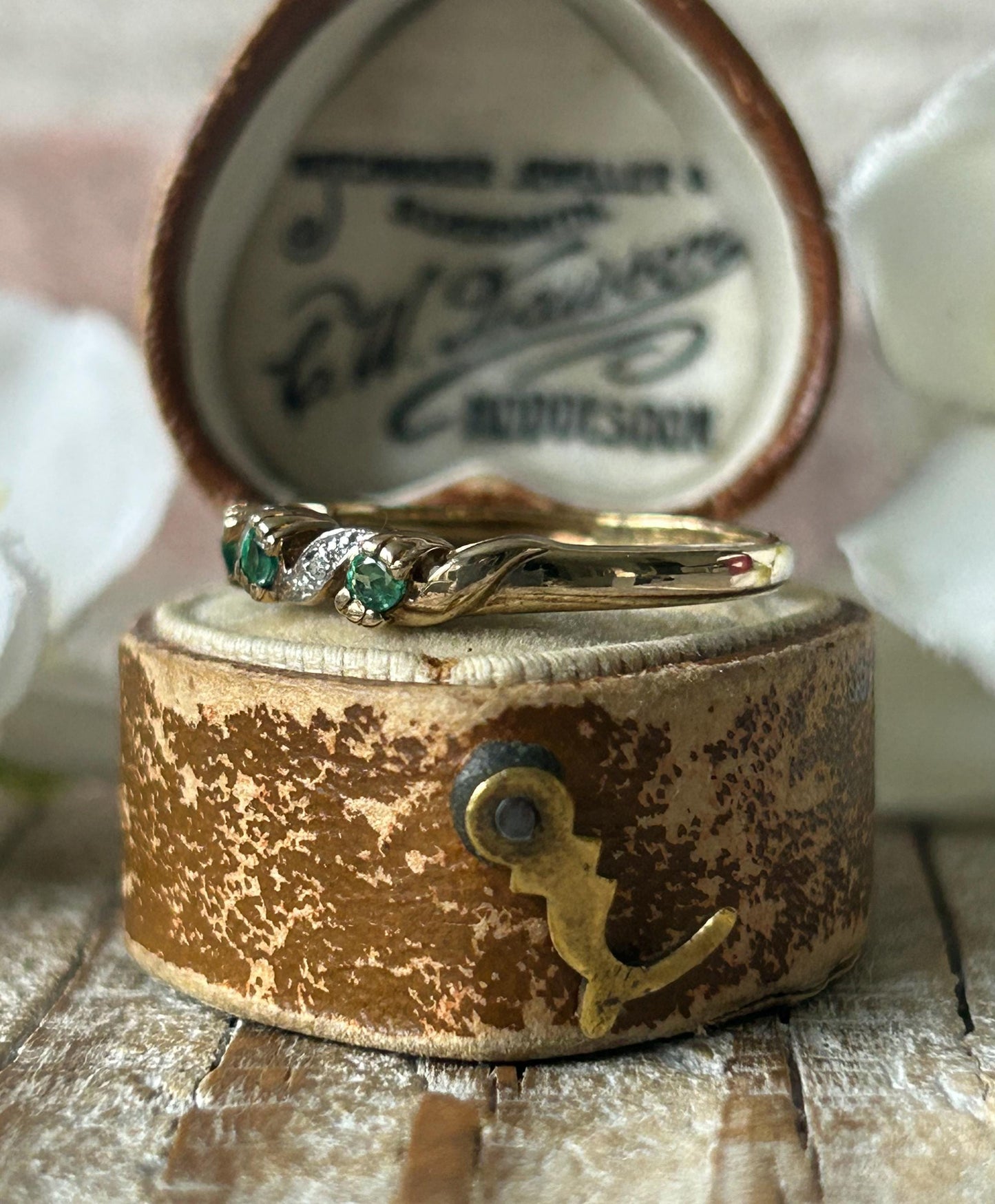 Vintage Emerald and Diamond Eternity Ring 9 Carat Yellow Gold