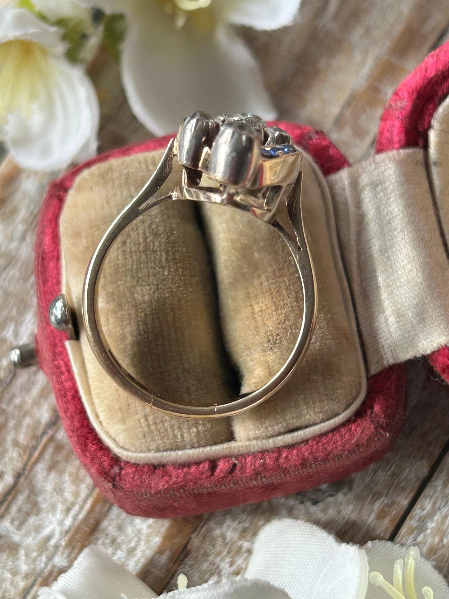 Antique Victorian Sapphire and Diamond Tulip Statement Ring 9 Carat Yellow Gold