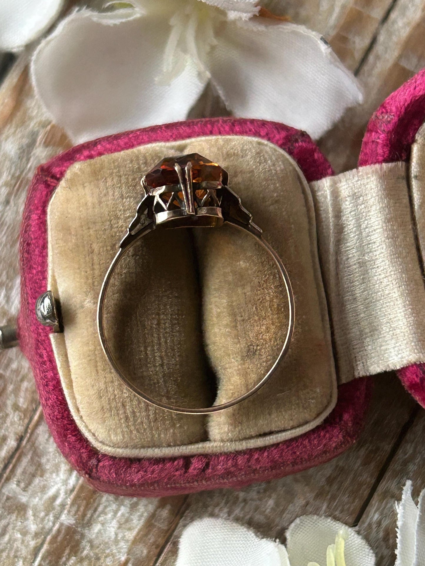 Antique Art Deco Citrine Solitaire Ring 9 Carat Yellow Gold