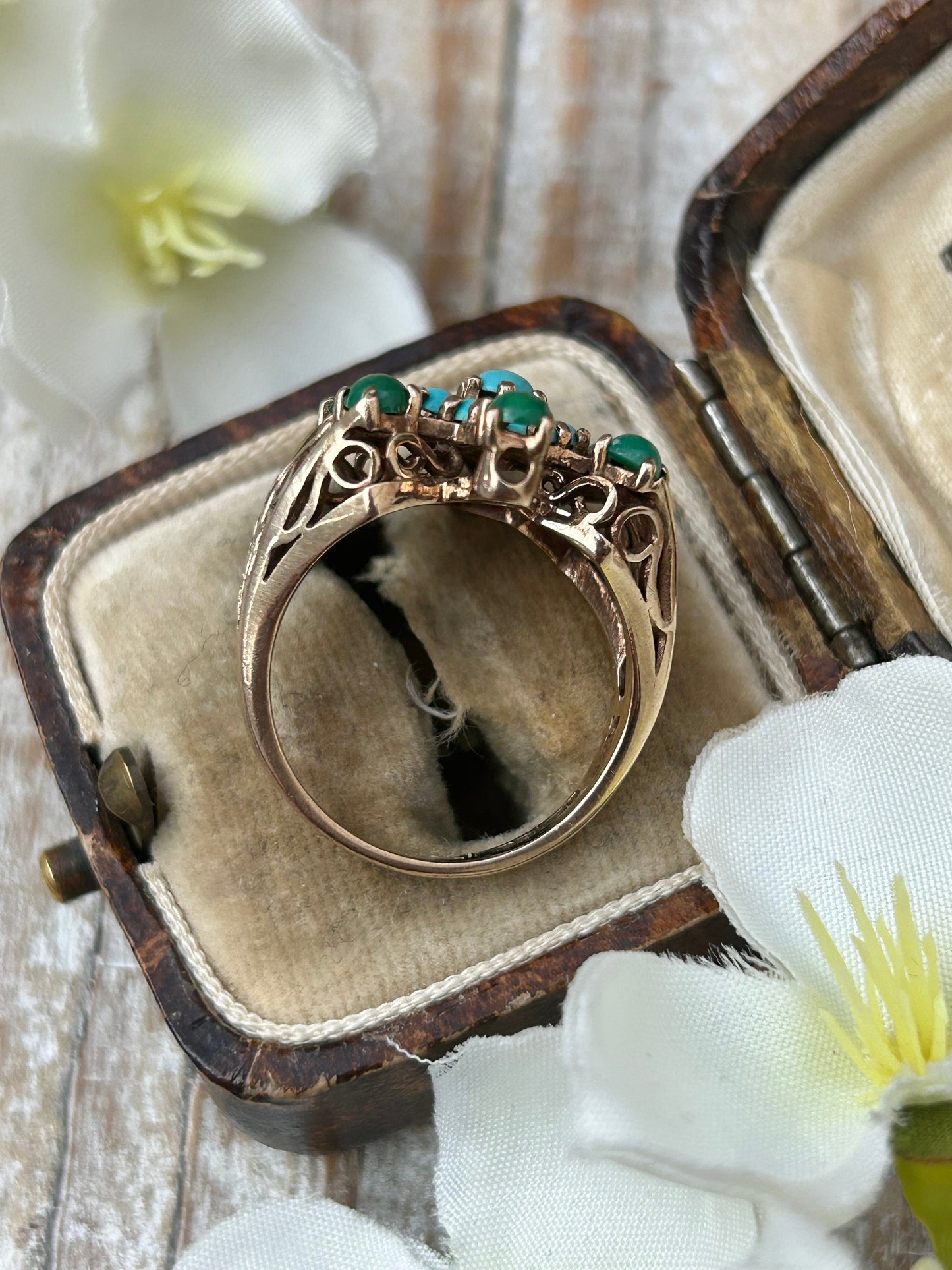 Vintage Turquoise Star Statement Ring 9 Carat Gold 1971