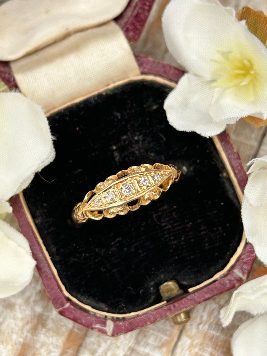 Antique Five Stone Old Cut Diamond Gypsy Ring 18 Carat Yellow Gold  1915