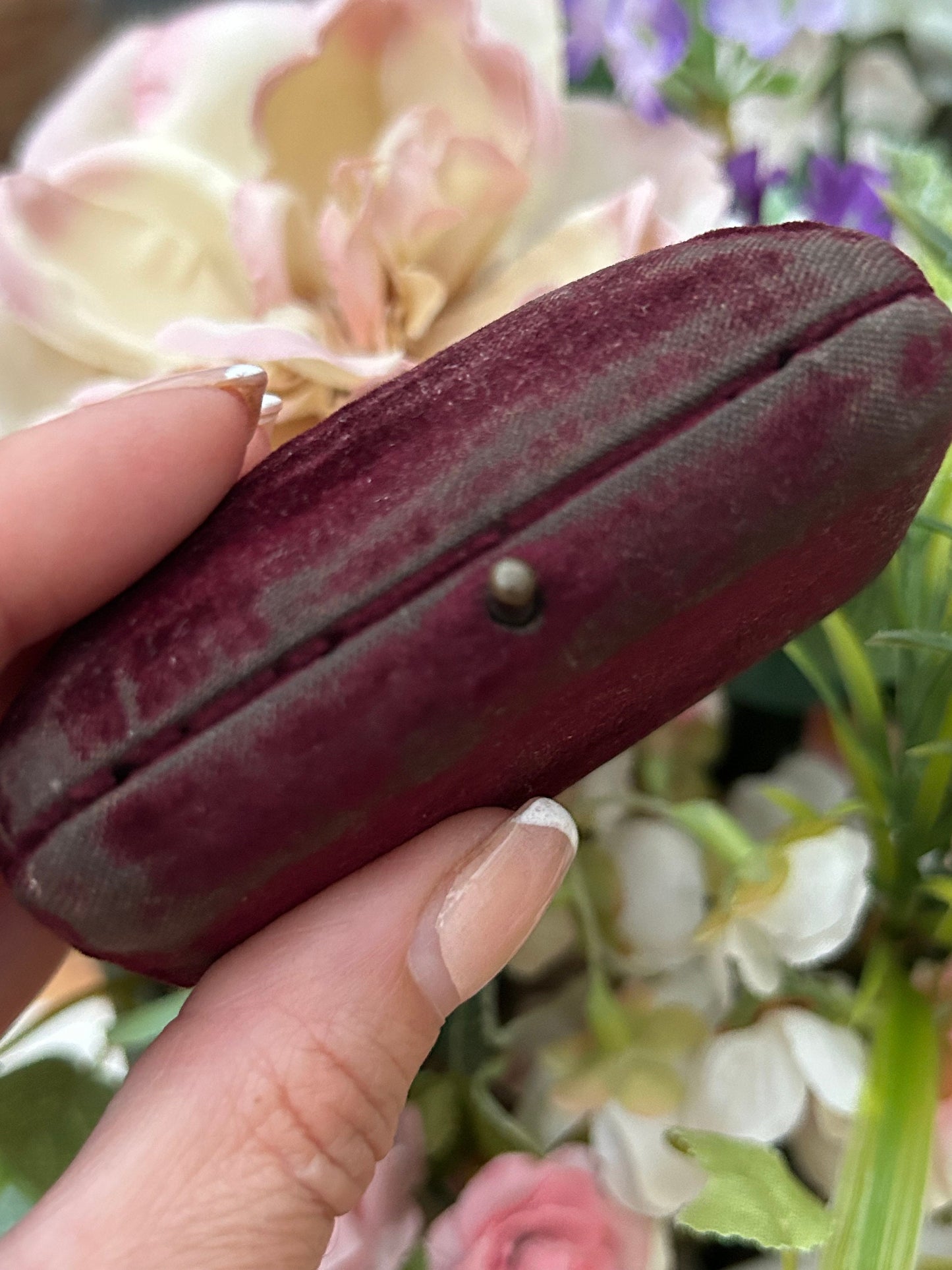 Antique Burgundy Velvet Brooch Box