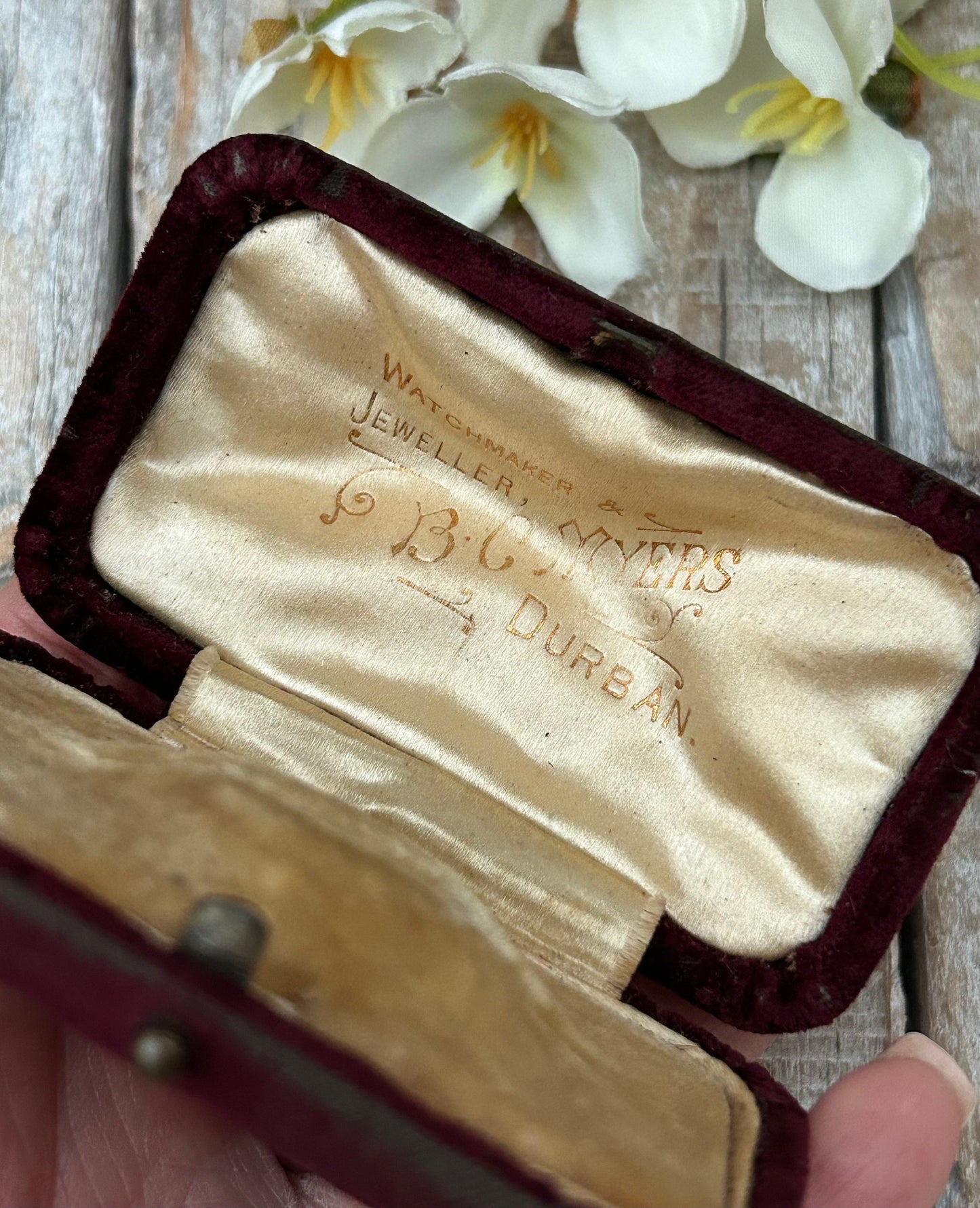 Antique Burgundy Velvet Brooch Box