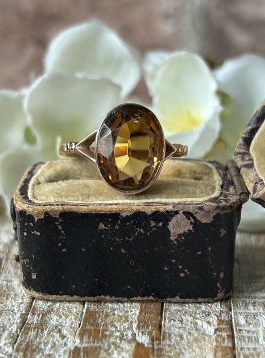 Vintage Oval Citrine Statement Ring 9 Carat Yellow Gold
