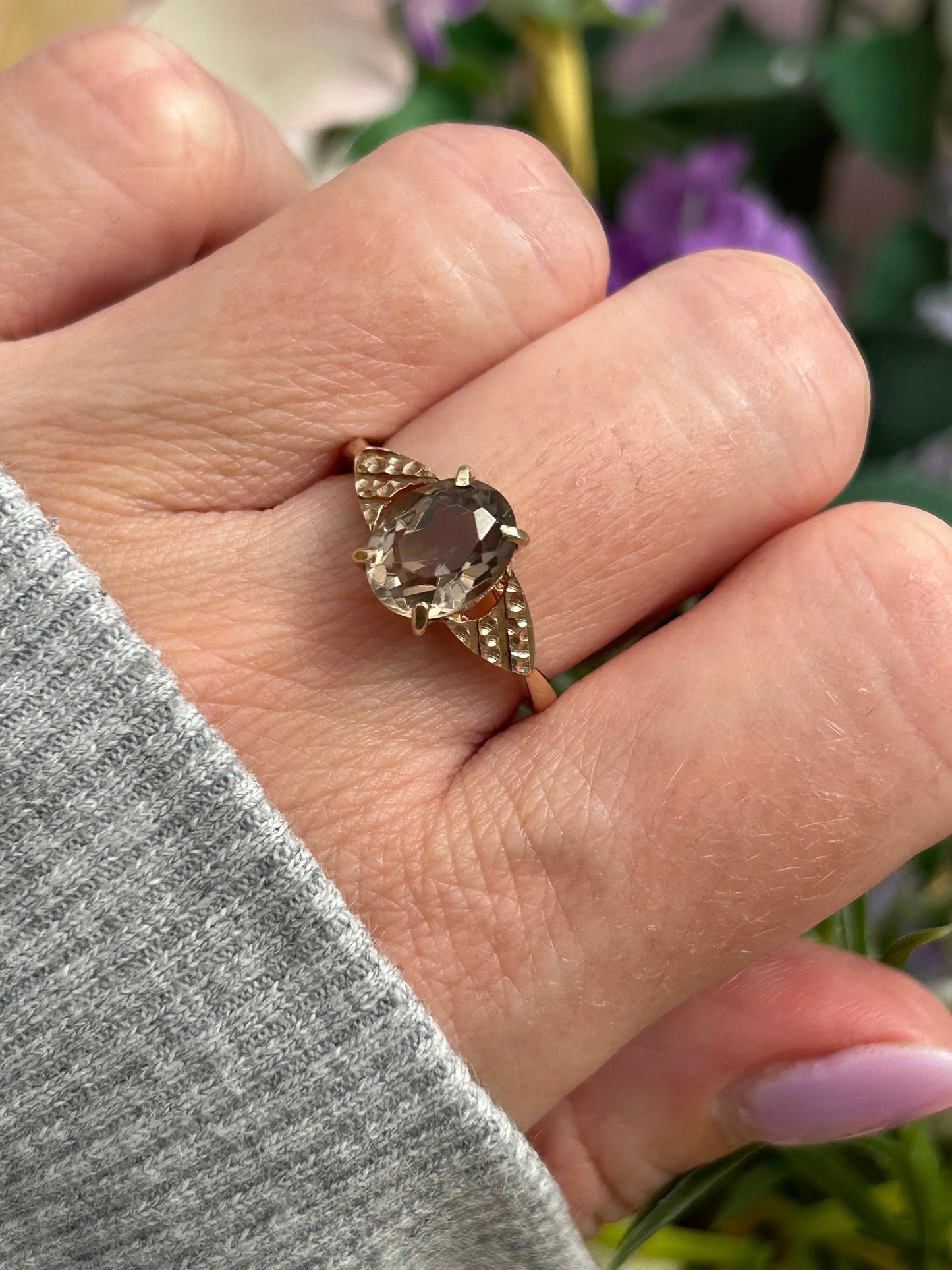 Vintage Smokey Quartz Solitaire Ring 9 Carat Yellow Gold 1974