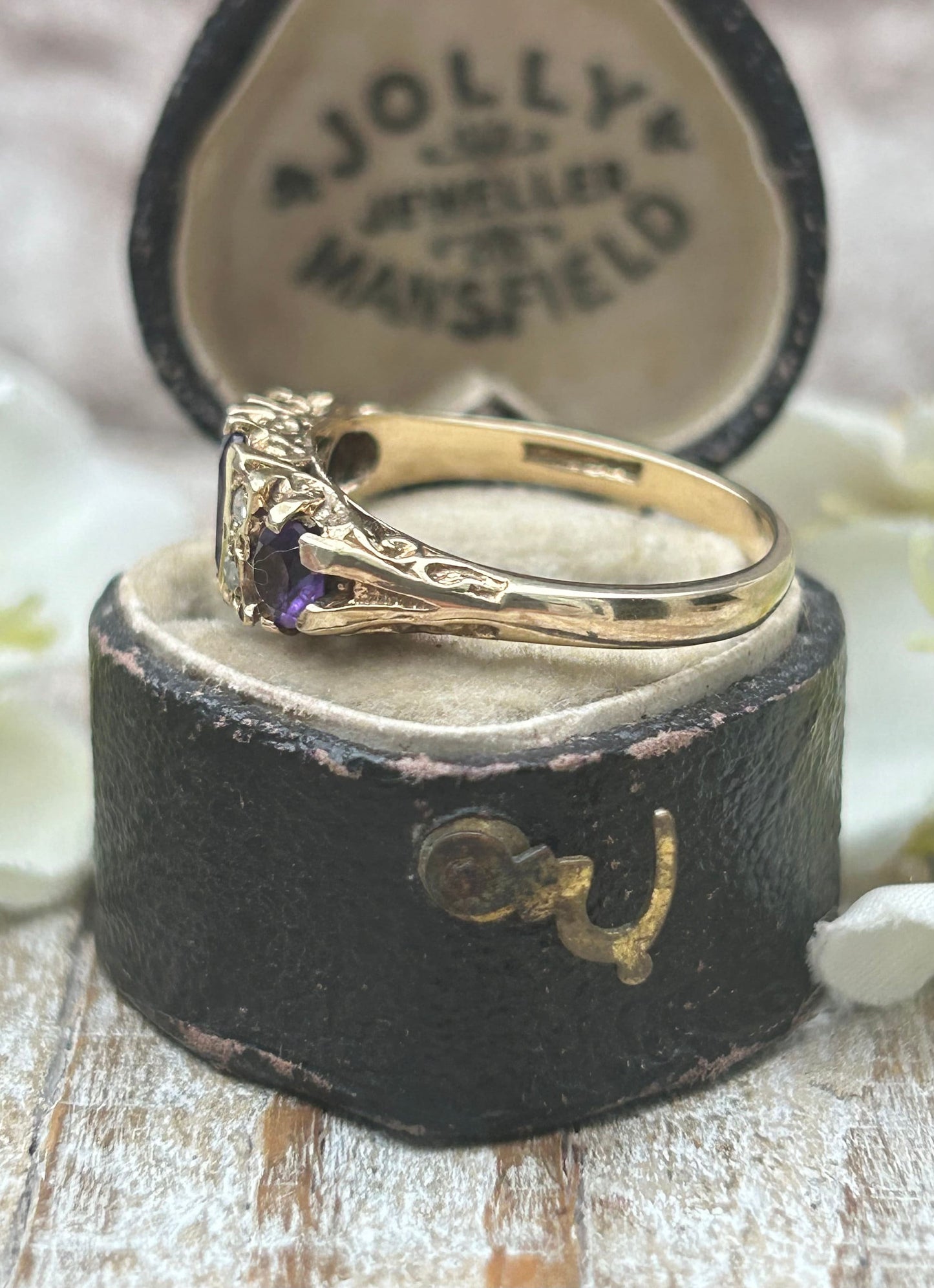 Vintage Amethyst and Diamond Gypsy Ring 9 Carat Yellow Gold 1994