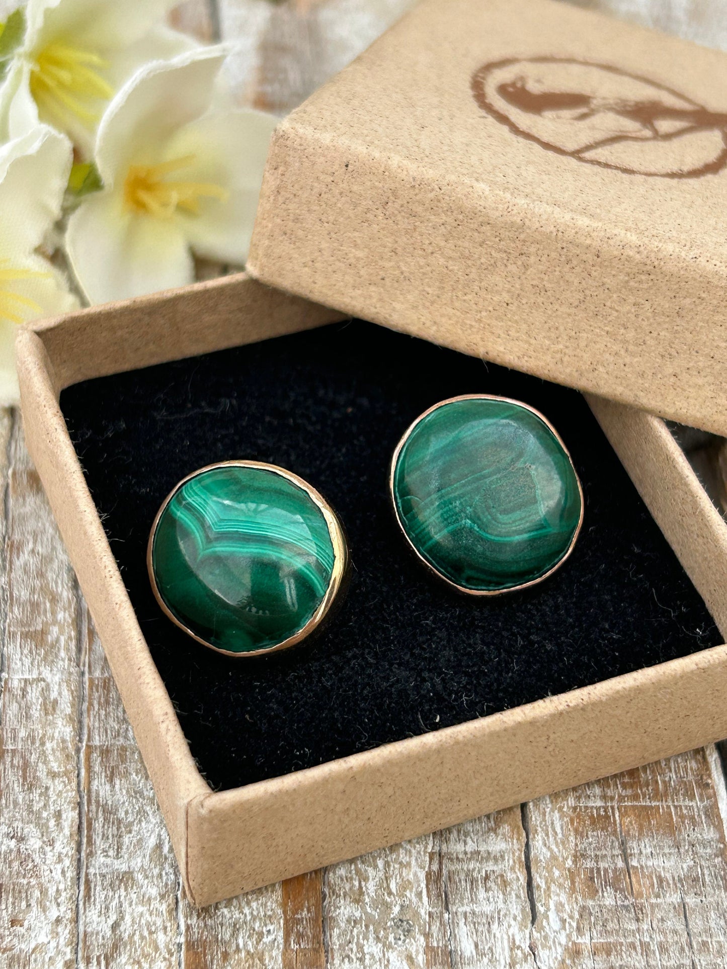 Vintage Malachite Statement Earrings 9 Carat Yellow Gold