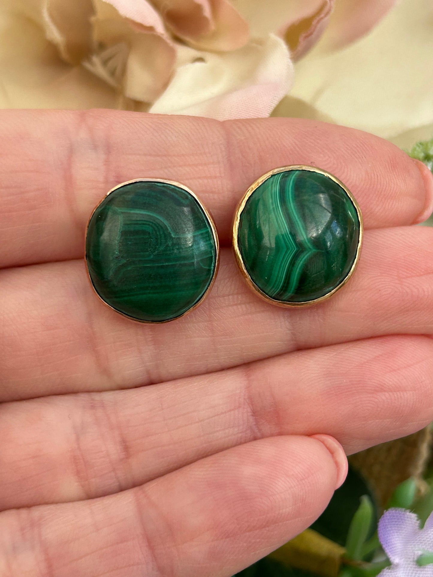 Vintage Malachite Statement Earrings 9 Carat Yellow Gold