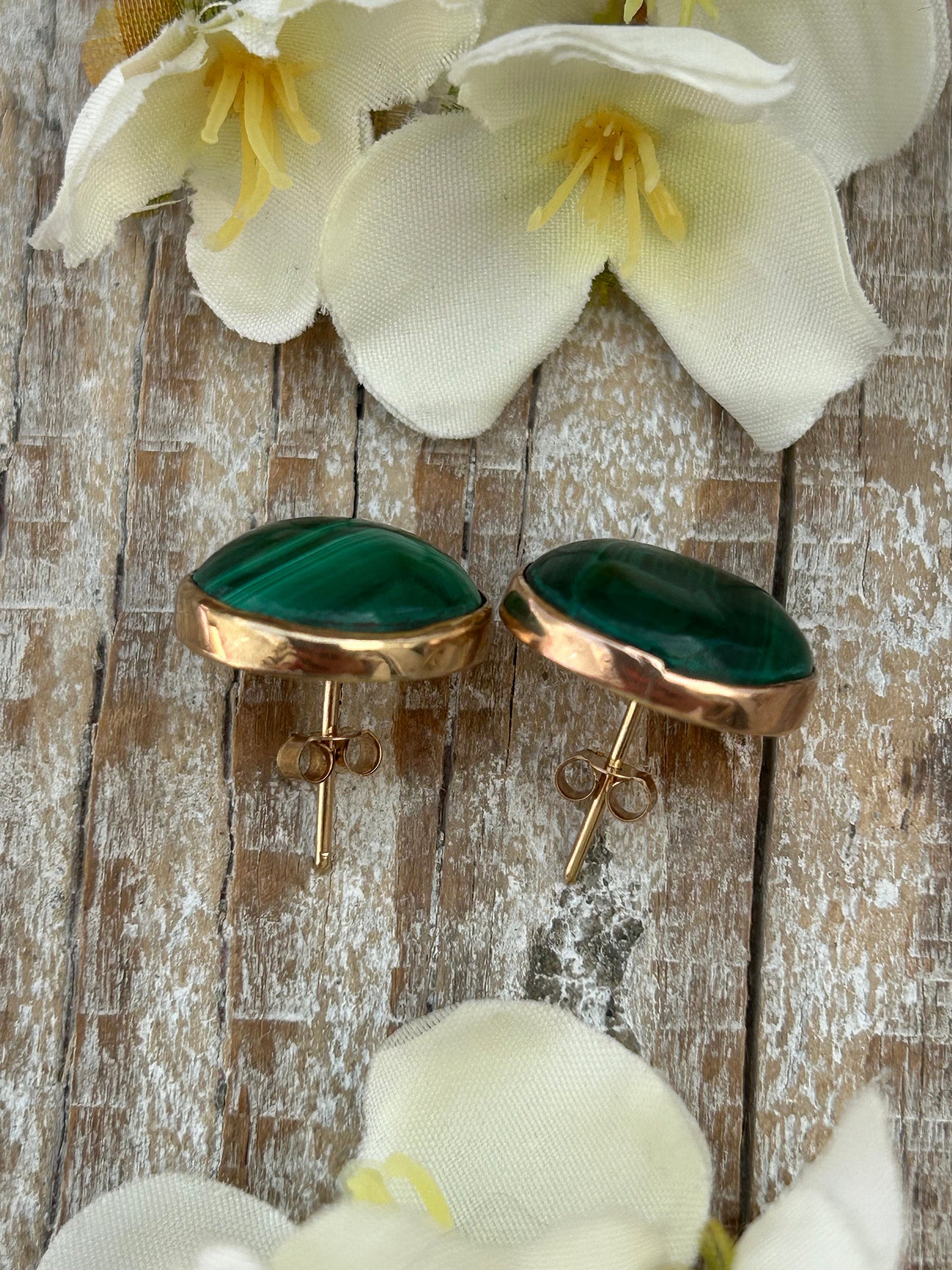 Vintage Malachite Statement Earrings 9 Carat Yellow Gold