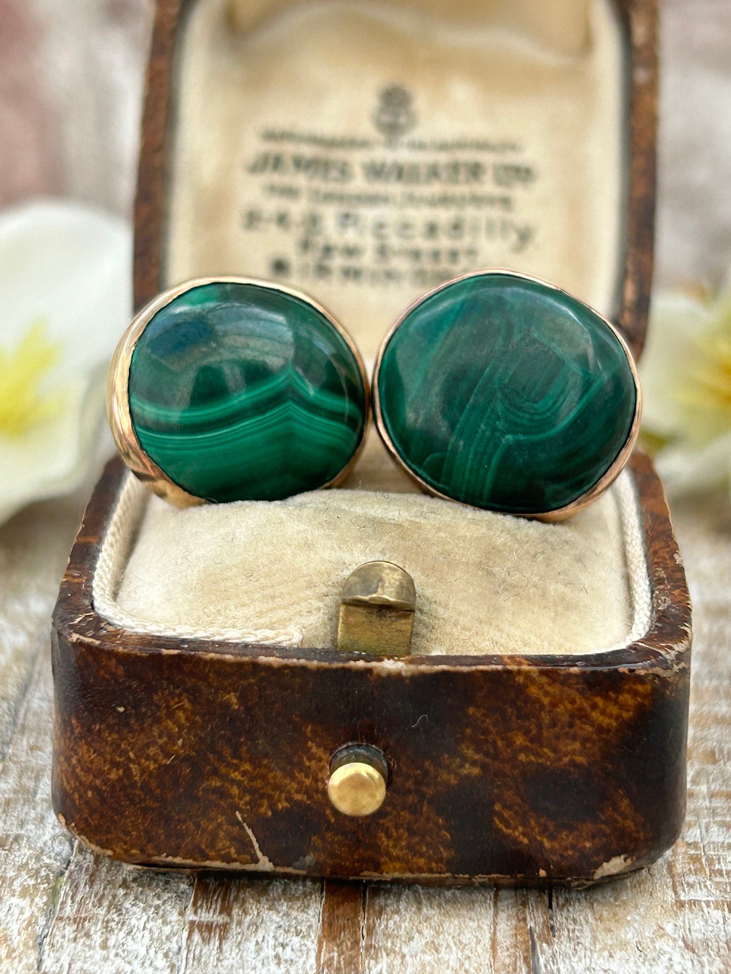 Vintage Malachite Statement Earrings 9 Carat Yellow Gold