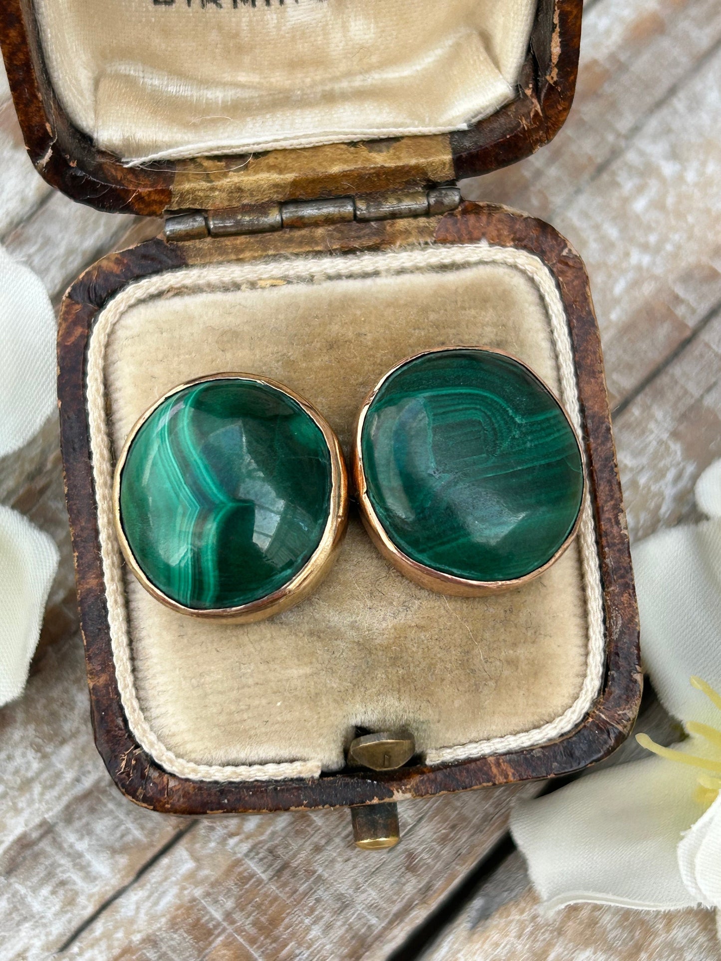 Vintage Malachite Statement Earrings 9 Carat Yellow Gold