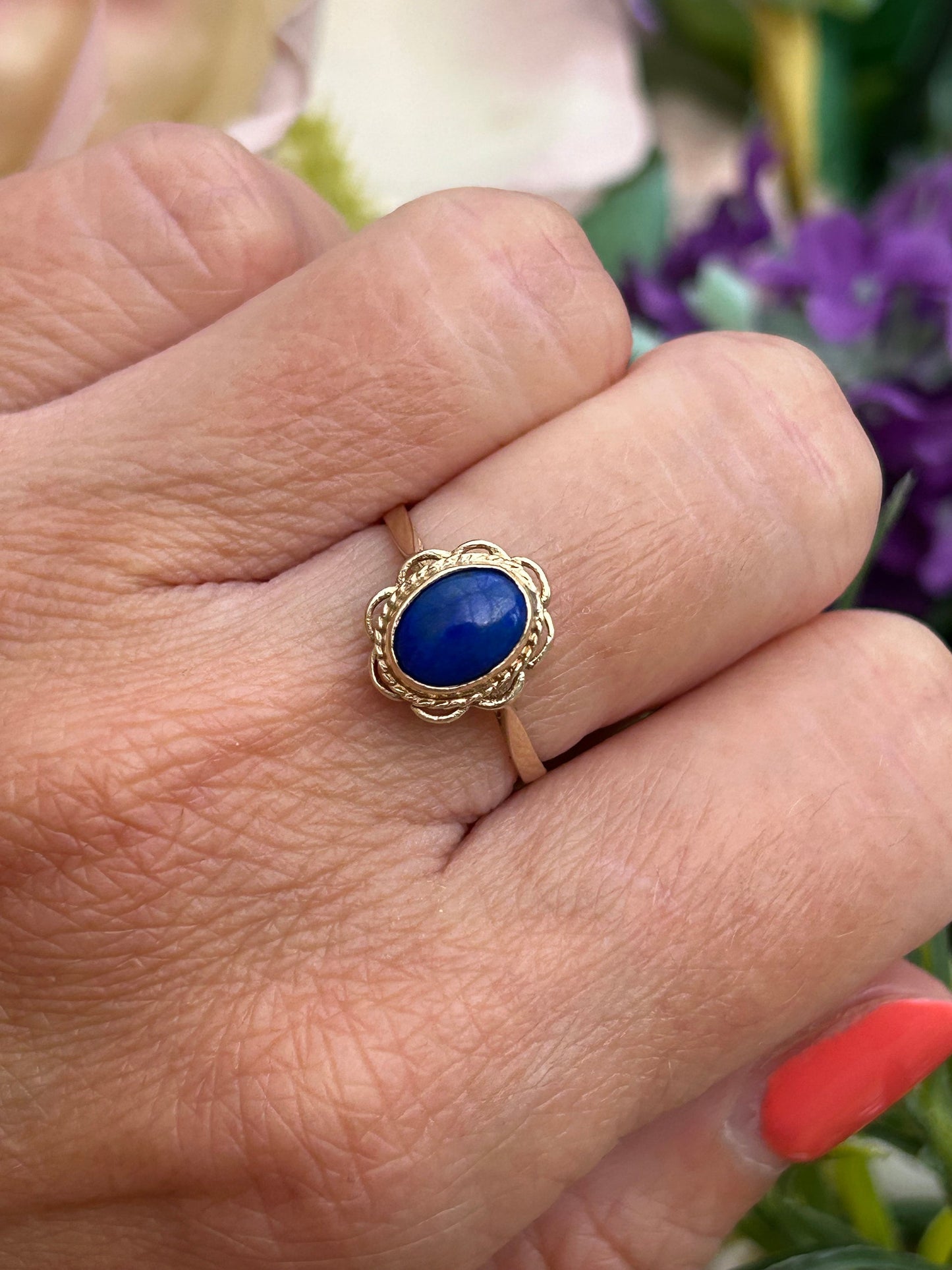 Vintage Sodalite Solitaire Ring 9 Carat Yellow Gold 1991