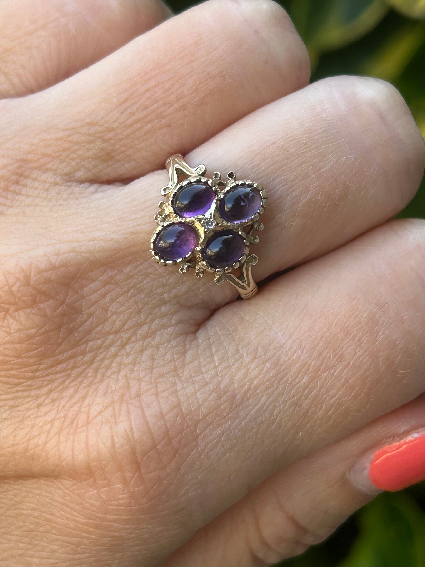 Vintage Amethyst and Diamond Cluster Ring 9 Carat Yellow Gold