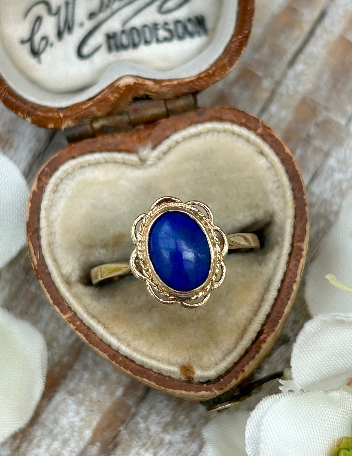 Vintage Sodalite Solitaire Ring 9 Carat Yellow Gold 1991