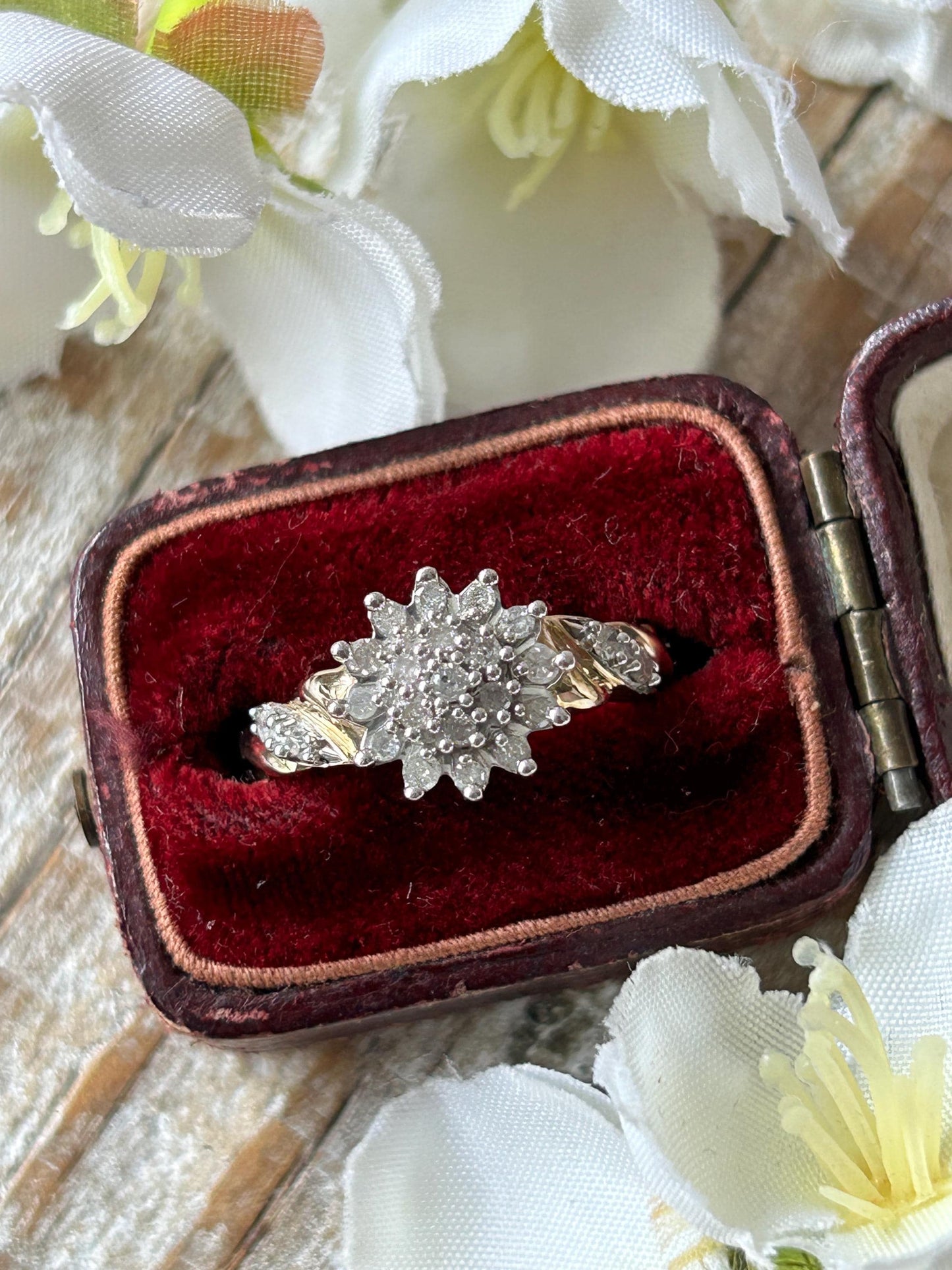 Vintage Diamond Cluster Ring 9 Carat Yellow Gold