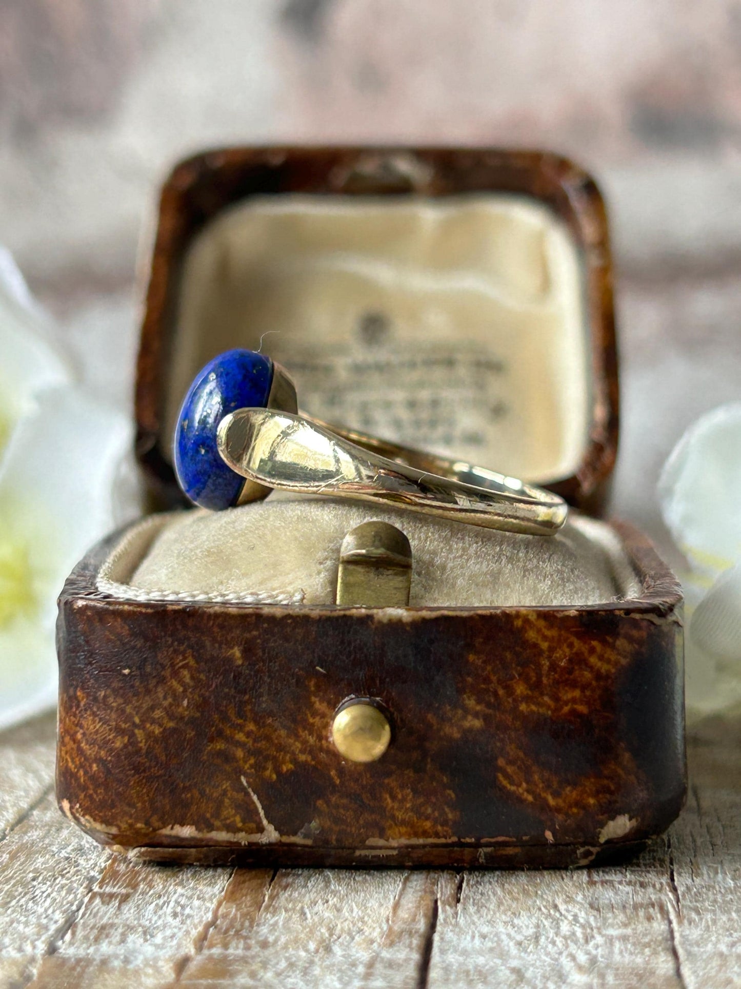 Vintage Oval Lapis Lazuli Solitaire Ring 9 Carat Yellow Gold