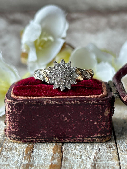 Vintage Diamond Cluster Ring 9 Carat Yellow Gold