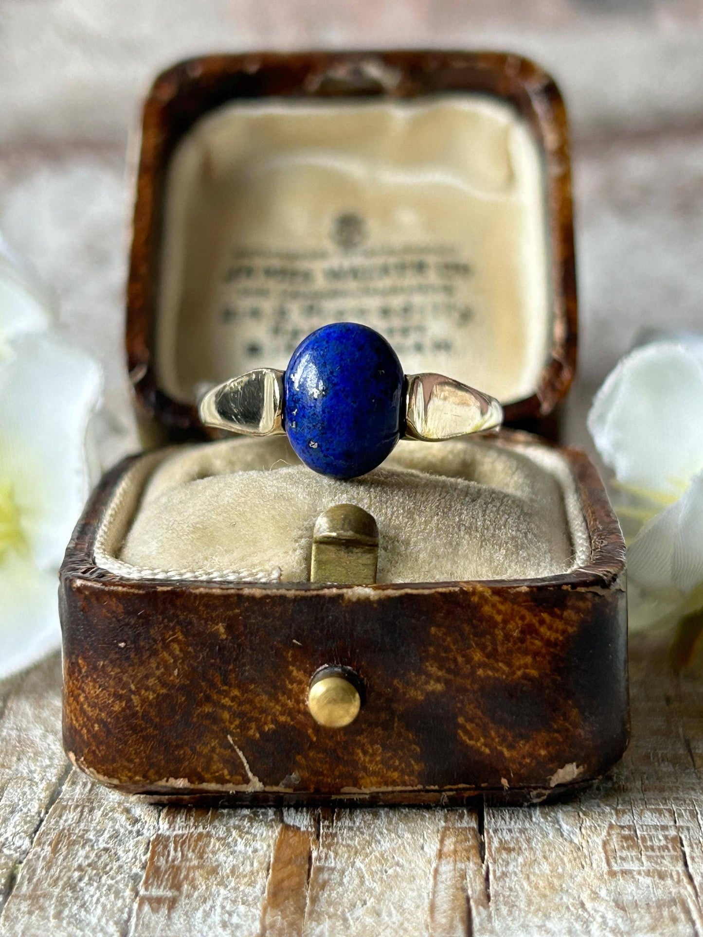 Vintage Oval Lapis Lazuli Solitaire Ring 9 Carat Yellow Gold