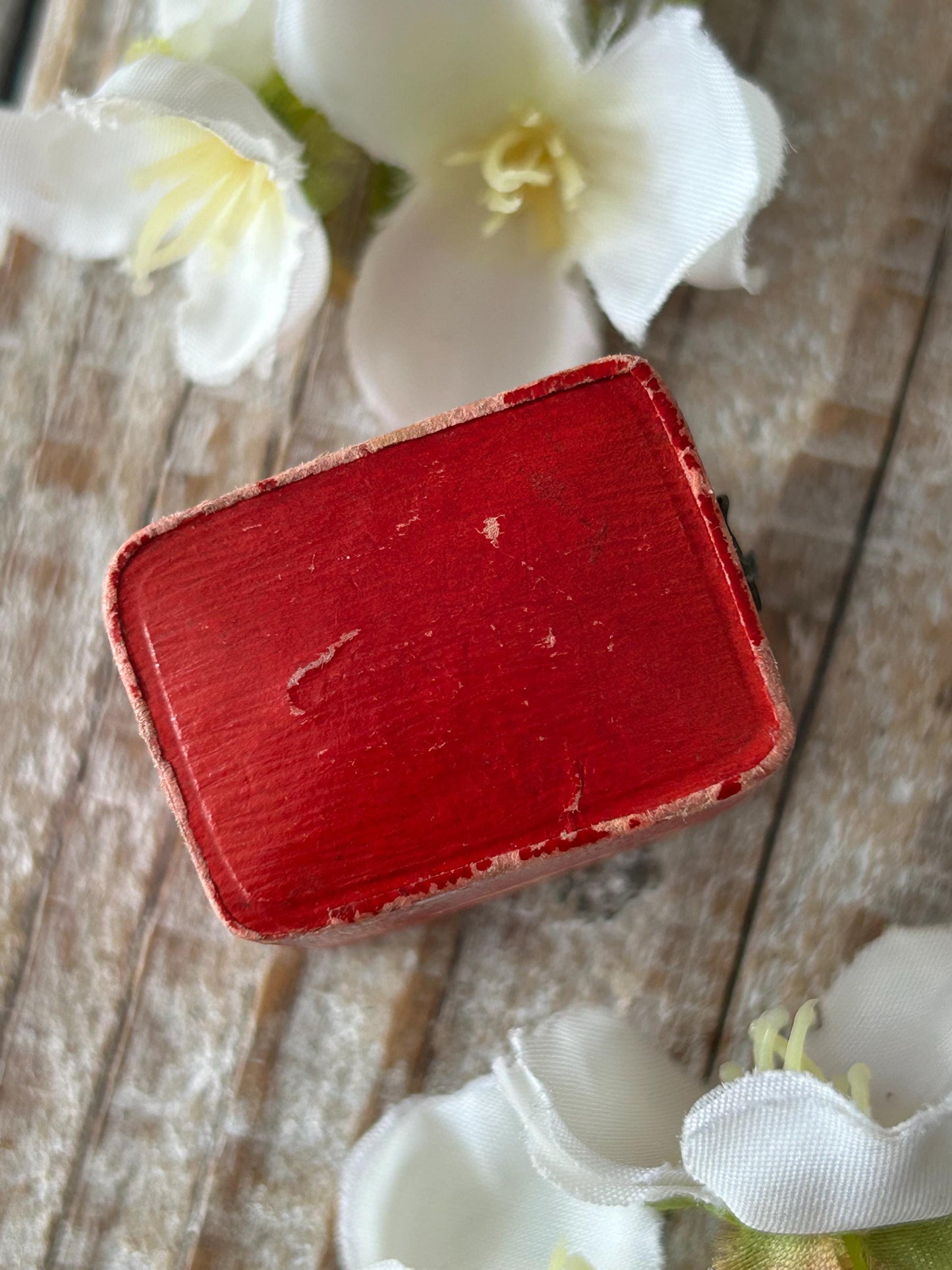 Antique Red English Rectangular Ring Box