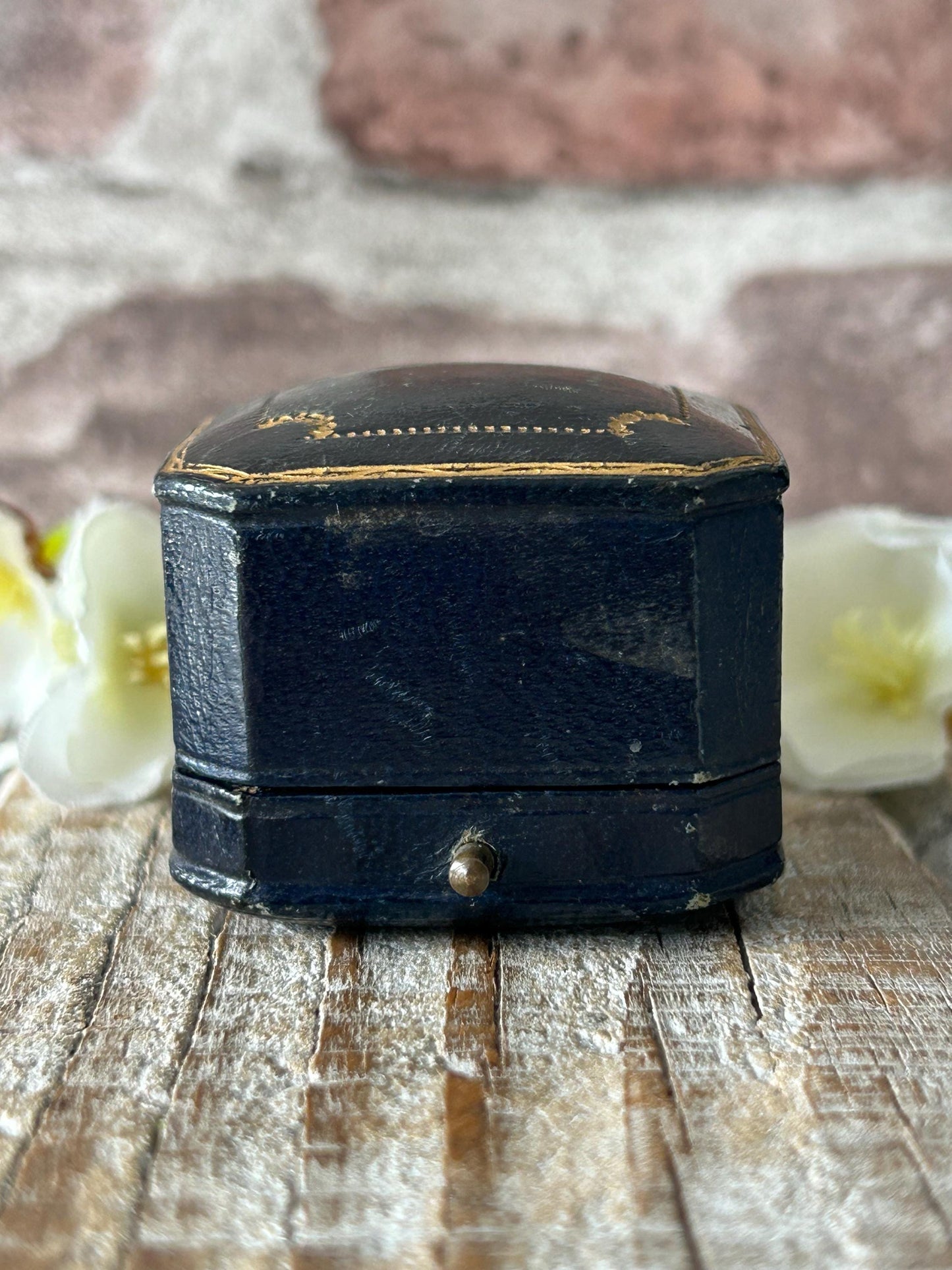 Antique Blue Leather Square Ring Box London Jeweller