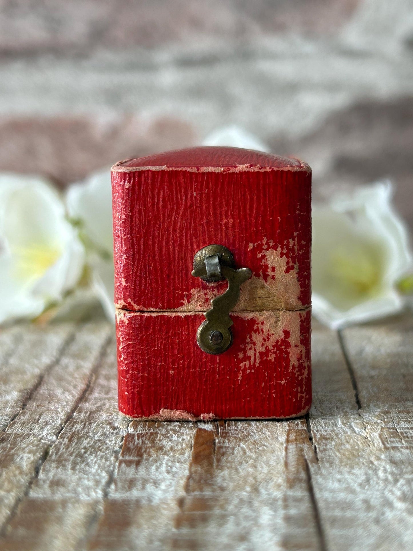 Antique Red English Rectangular Ring Box