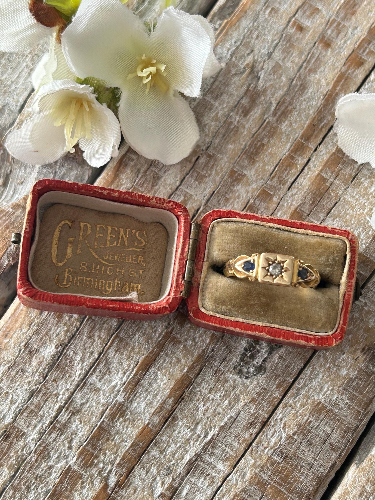 Antique Red English Rectangular Ring Box