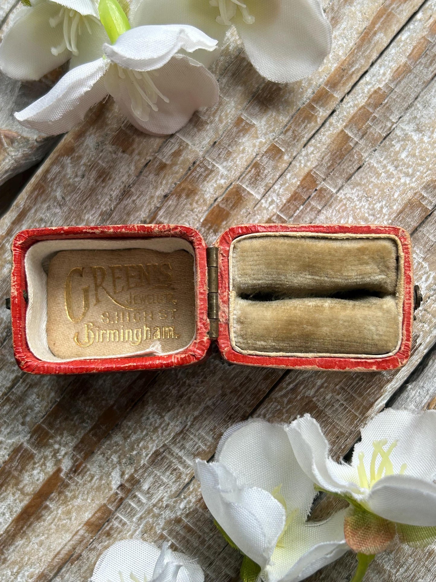 Antique Red English Rectangular Ring Box