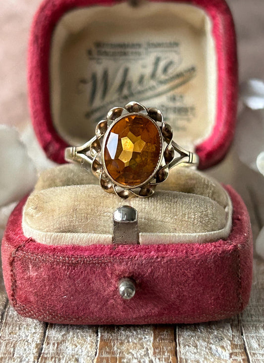 Vintage Citrine Statement Ring 9 Carat Yellow Gold