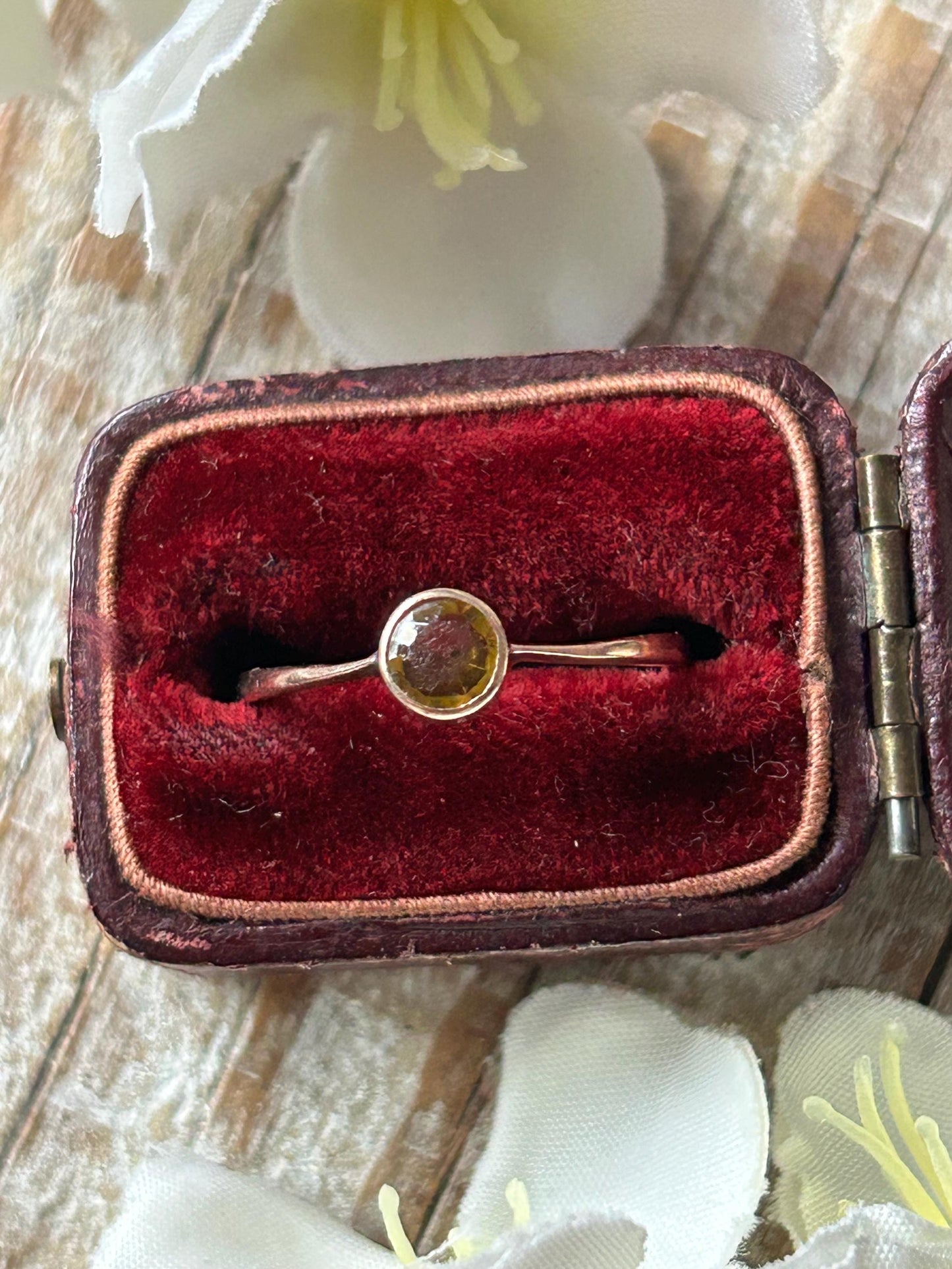 Antique Citrine Paste Solitaire Ring 9 Carat Yellow Gold