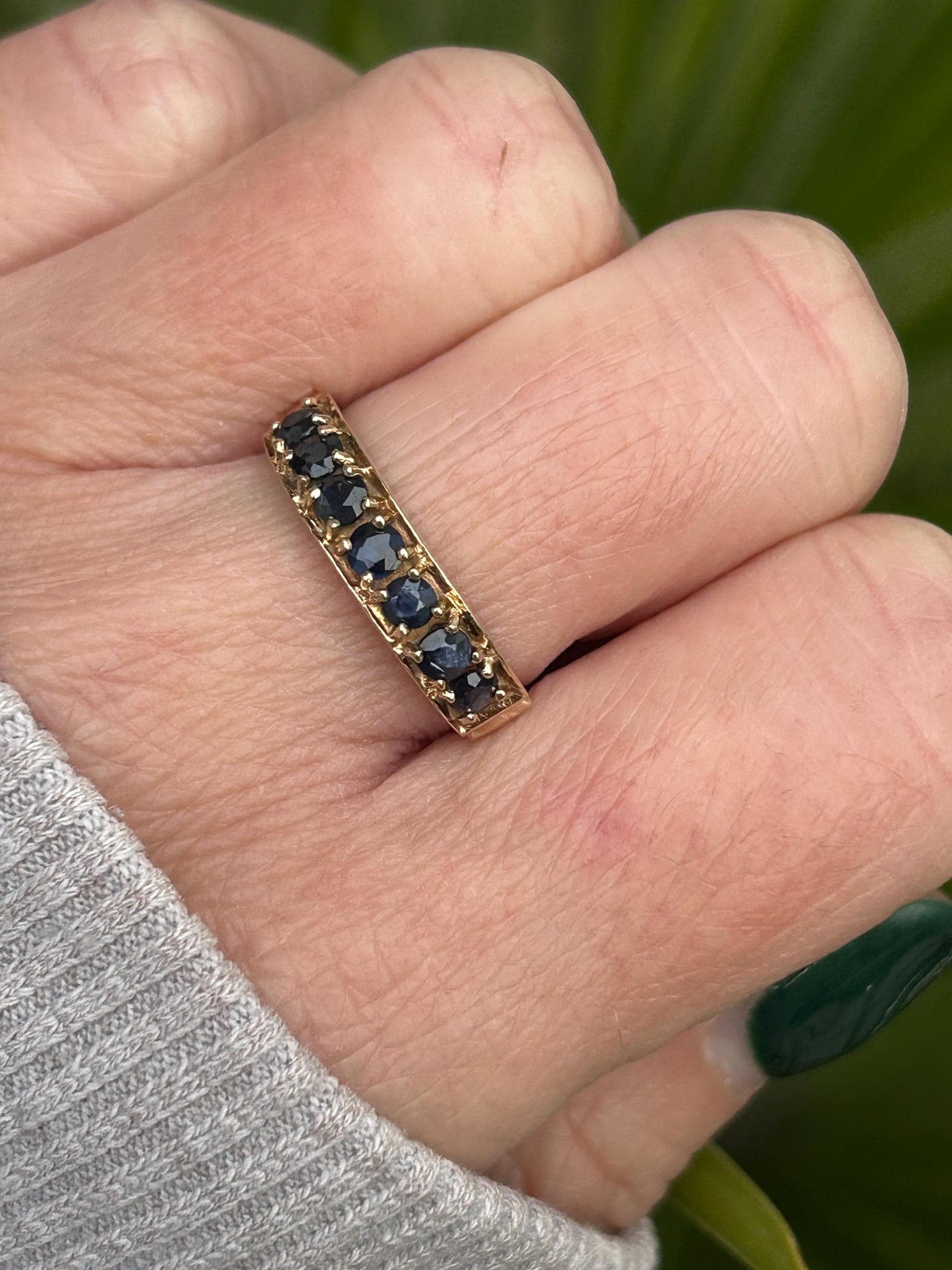 Vintage Sapphire Half Eternity Ring 9 Carat Yellow Gold 1979