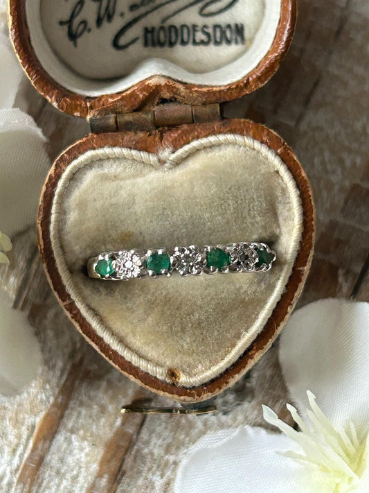 Vintage Emerald and Diamond Eternity Ring 9 Carat Yellow Gold 1988