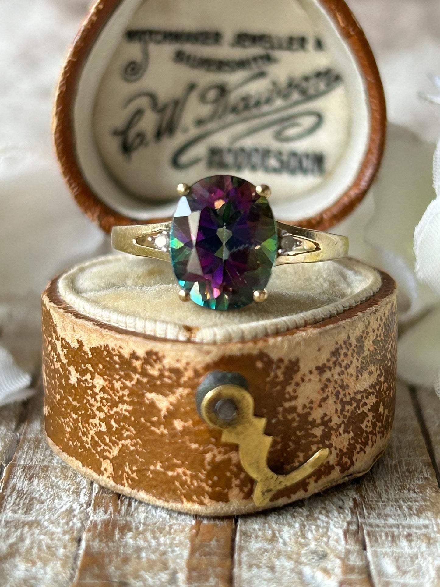 Vintage Mystic Topaz and Diamond Statement Ring 9 Carat Yellow Gold